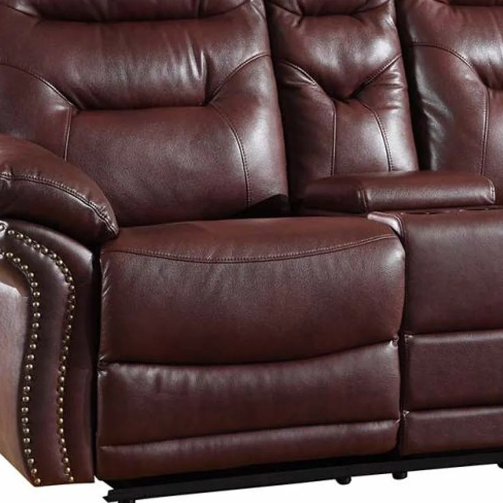 44" Comfortable Burgundy Leather Console Loveseat By Homeroots - Image 2