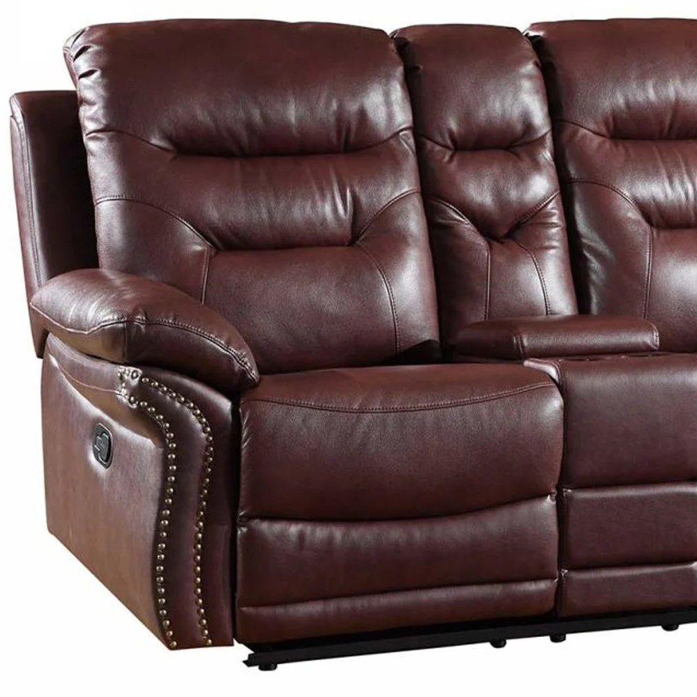 44" Comfortable Burgundy Leather Console Loveseat By Homeroots - Image 3