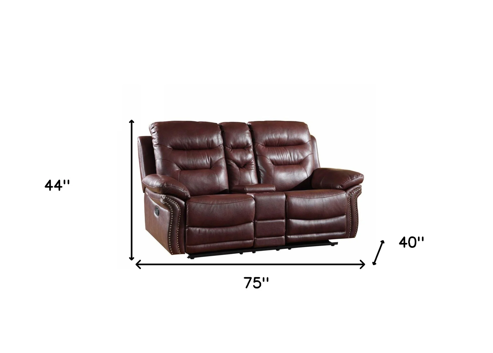 44" Comfortable Burgundy Leather Console Loveseat By Homeroots - Image 4