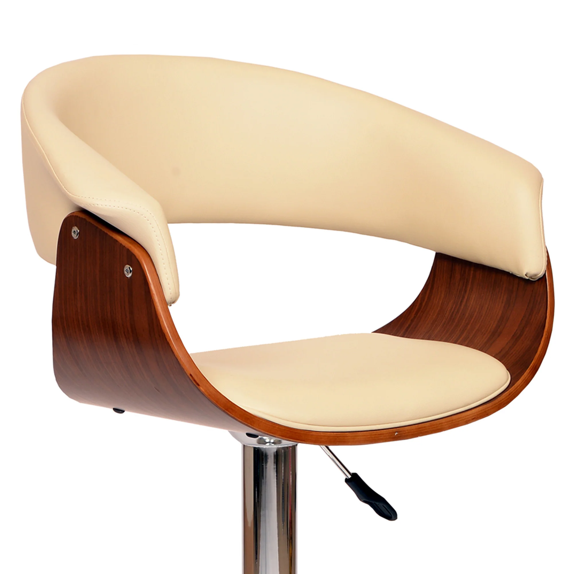 44" Cream And Silver Faux Leather And Solid Wood Swivel Low Back Adjustable Height Bar Chair With Footrest By Homeroots - Image 2