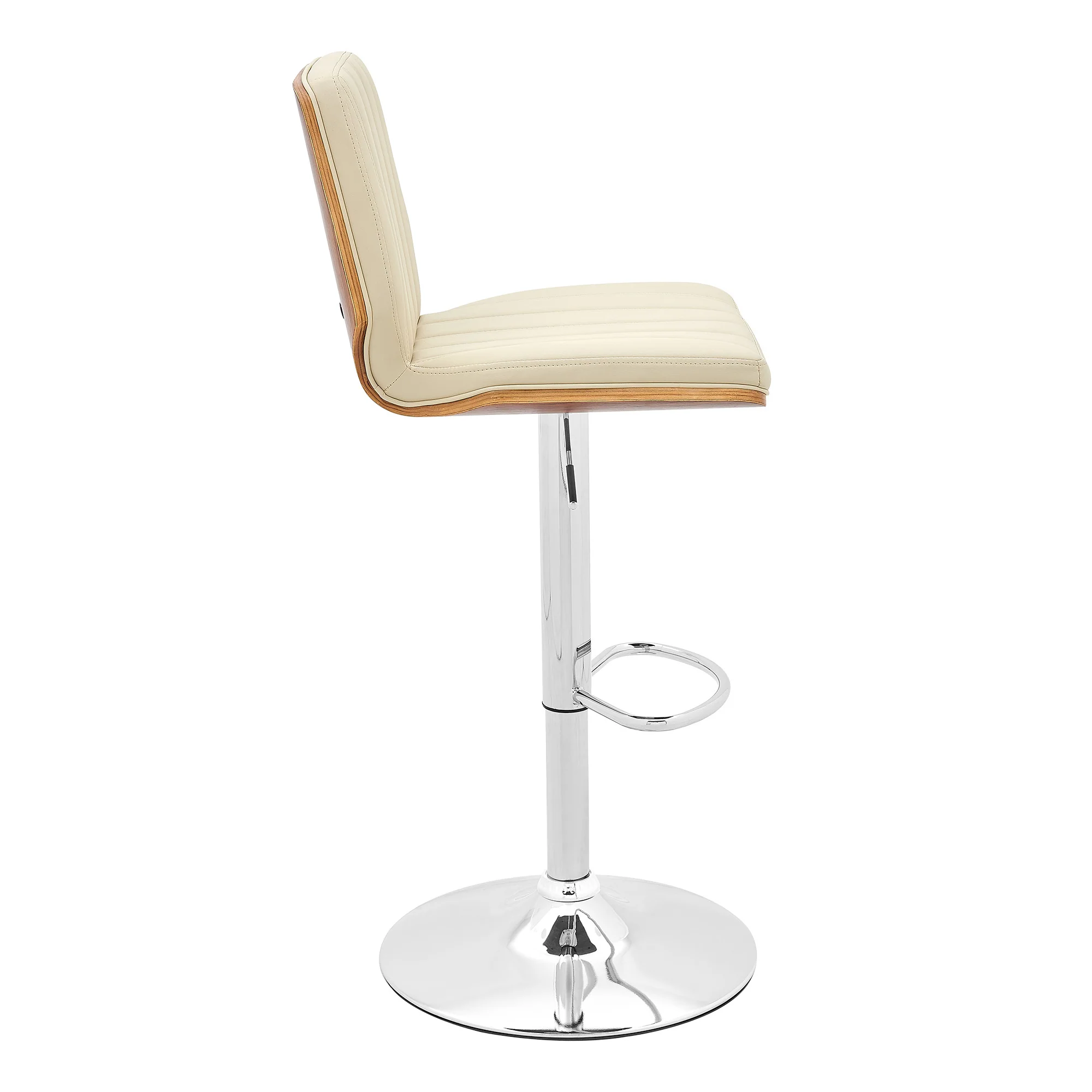 44" Cream And Walnut Faux Leather And Steel Swivel Adjustable Height Bar Chair By Homeroots - Image 4