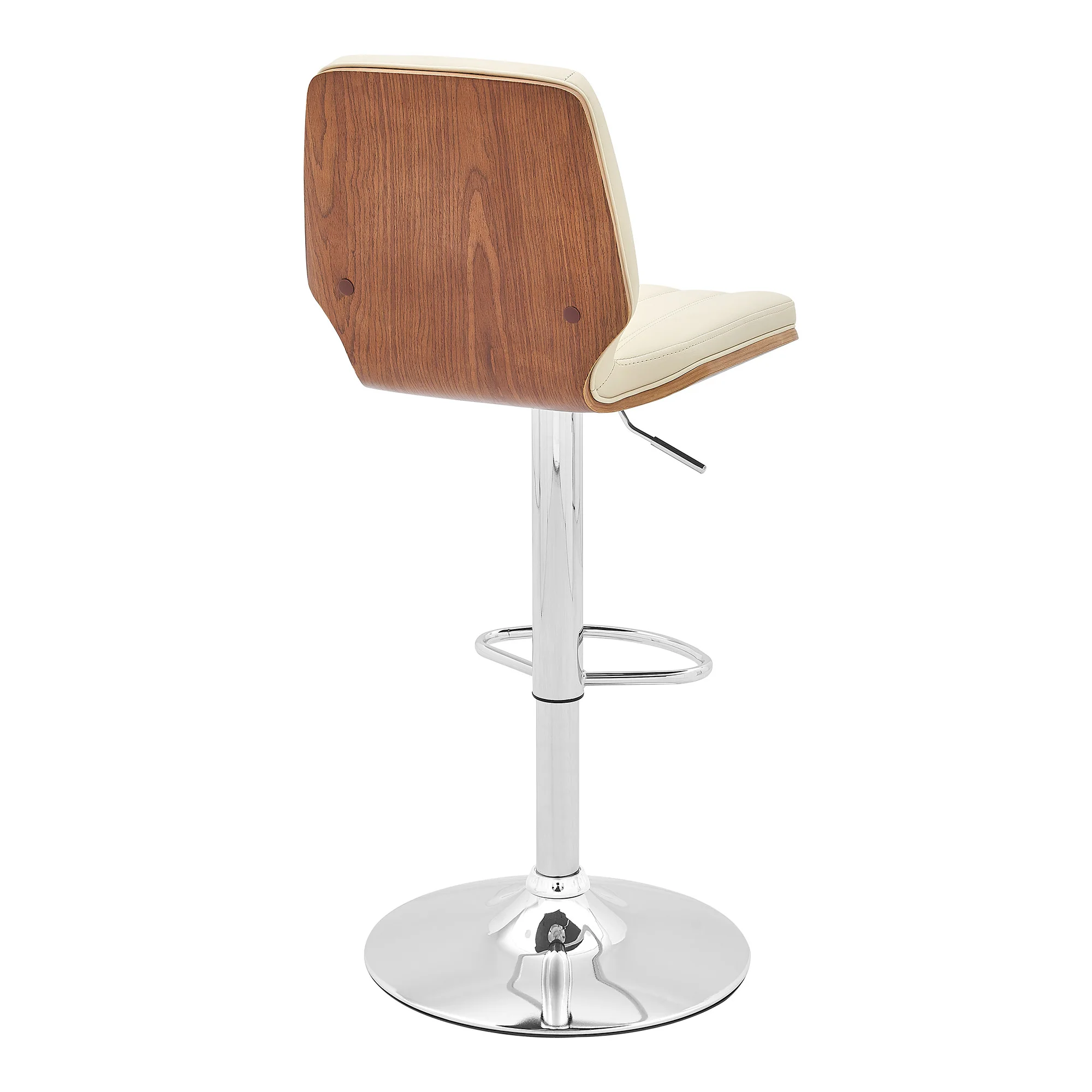 44" Cream And Walnut Faux Leather And Steel Swivel Adjustable Height Bar Chair By Homeroots - Image 5
