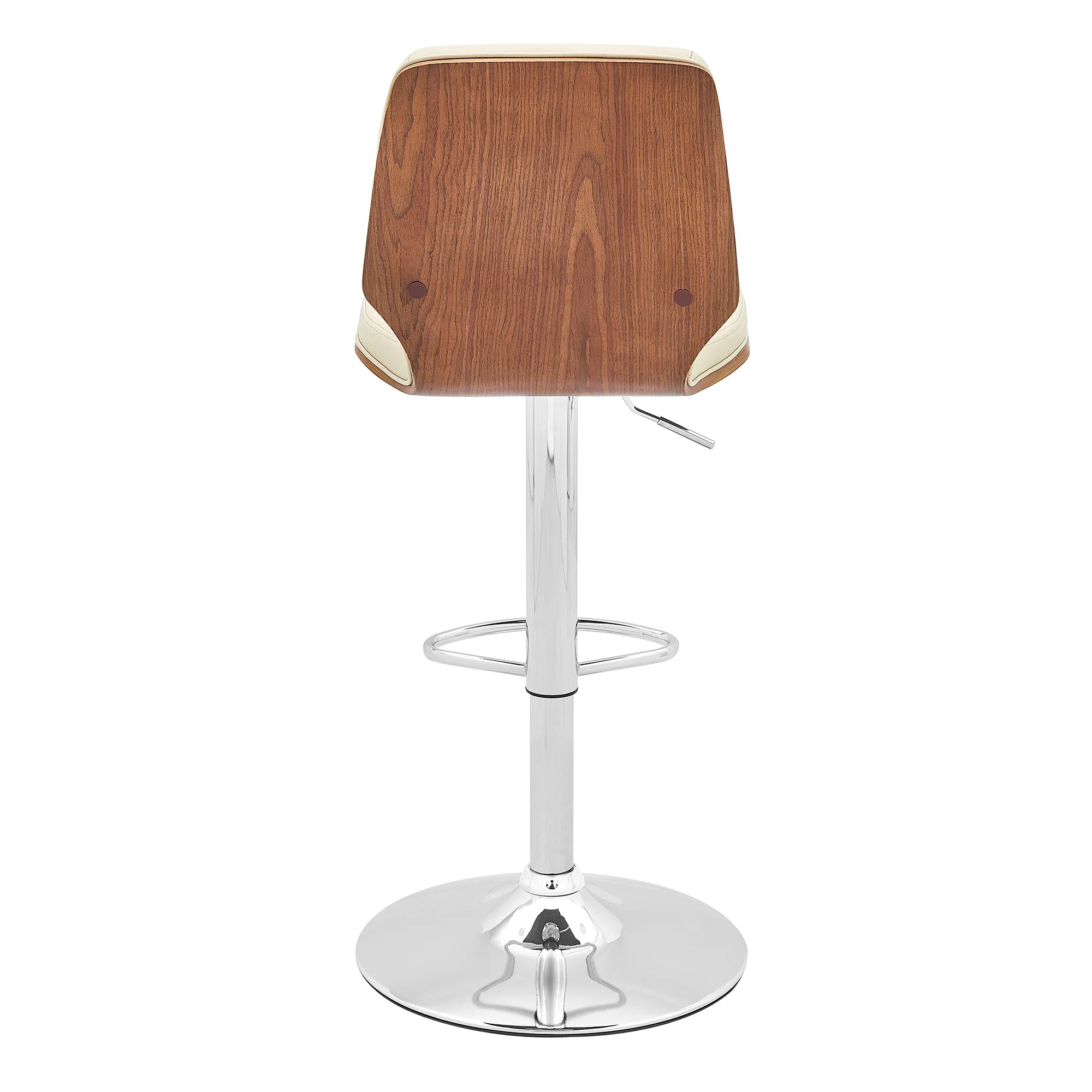 44" Cream And Walnut Faux Leather And Steel Swivel Adjustable Height Bar Chair By Homeroots - Image 6