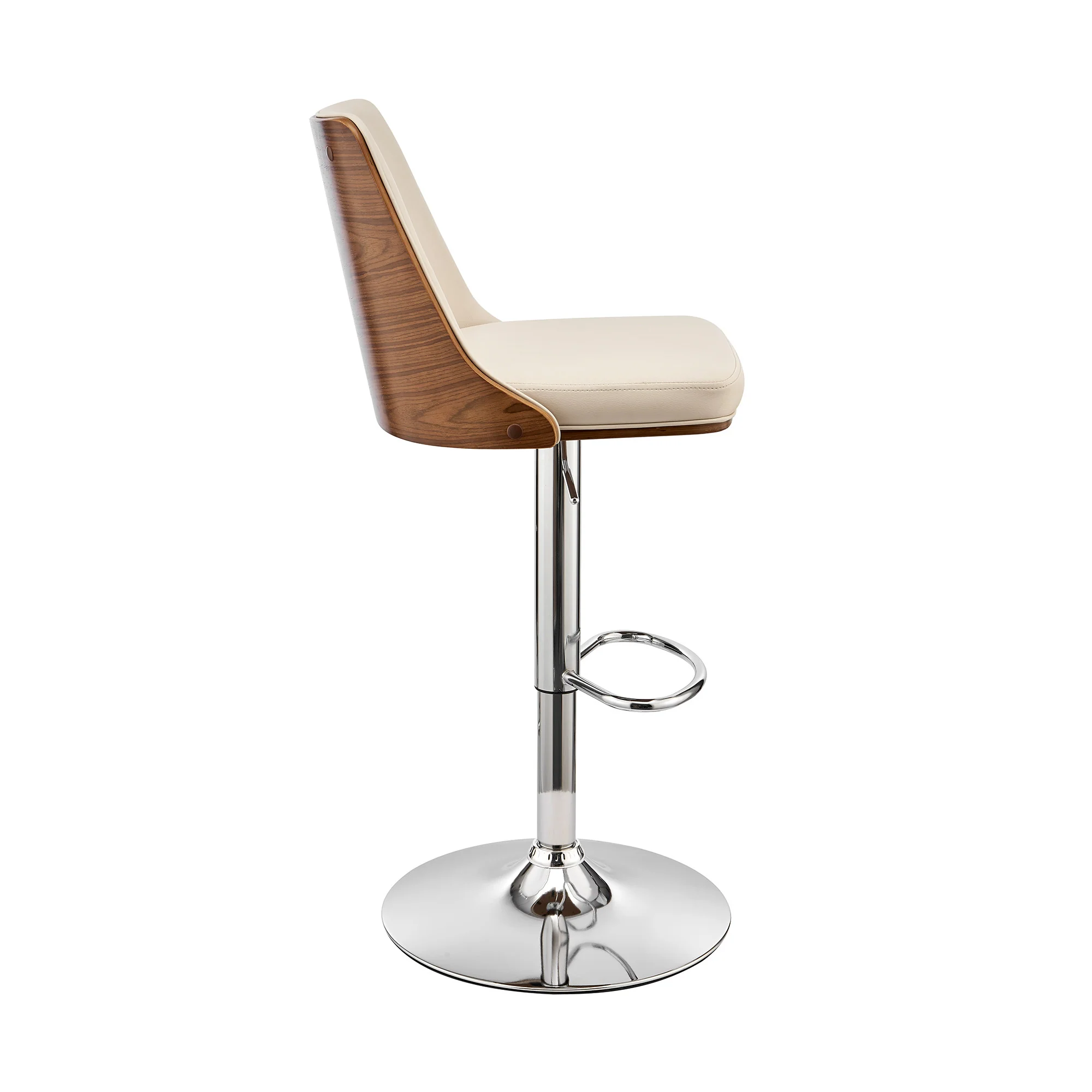 44" Cream Faux Leather And Iron Swivel Adjustable Height Bar Chair By Homeroots - Image 4