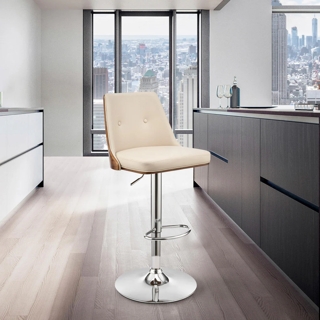 44" Cream Faux Leather And Iron Swivel Adjustable Height Bar Chair By Homeroots - Image 9