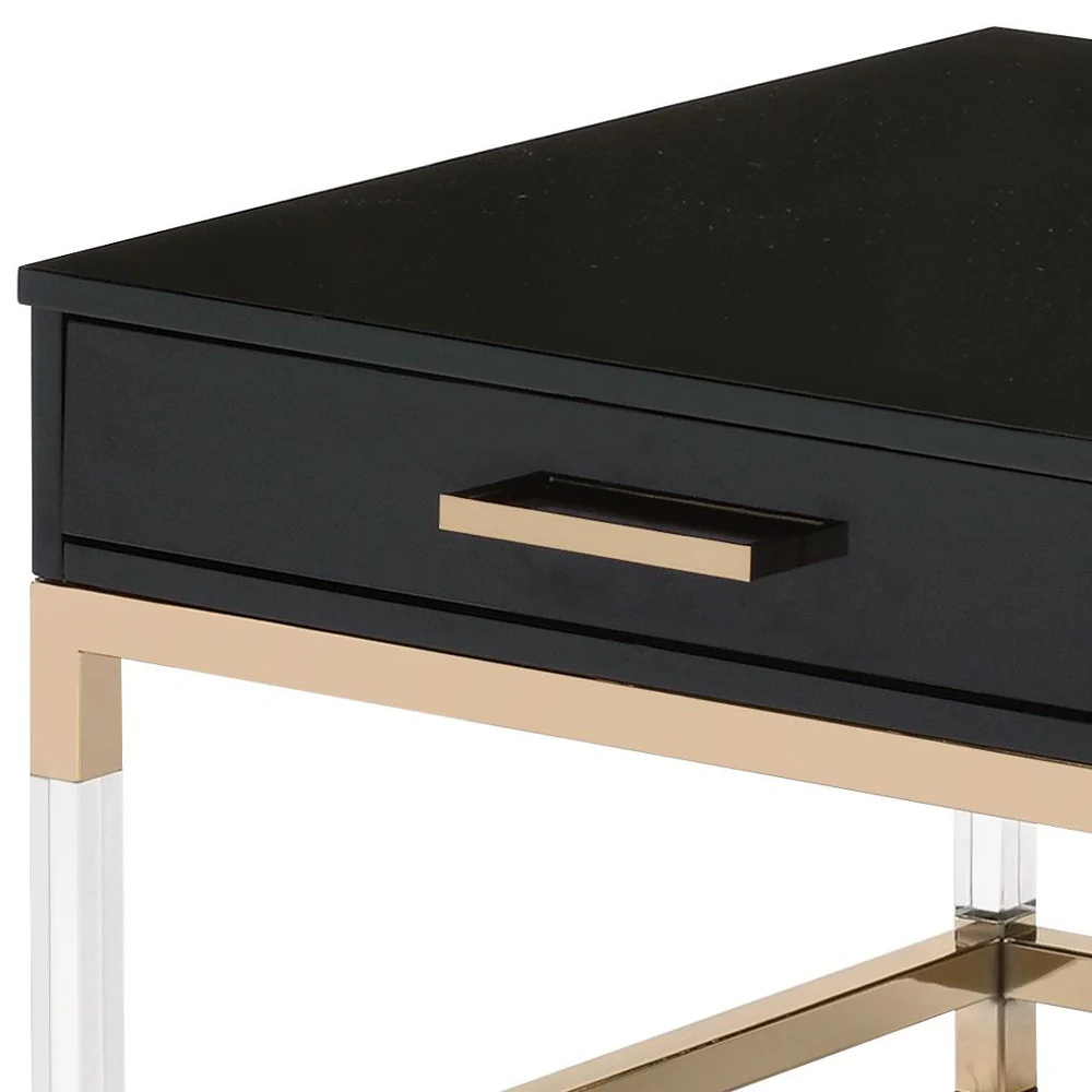44" Gold And Black High Gloss Manufactured Wood And Metal Rectangular Coffee Table With Two Drawers By Homeroots - Image 5