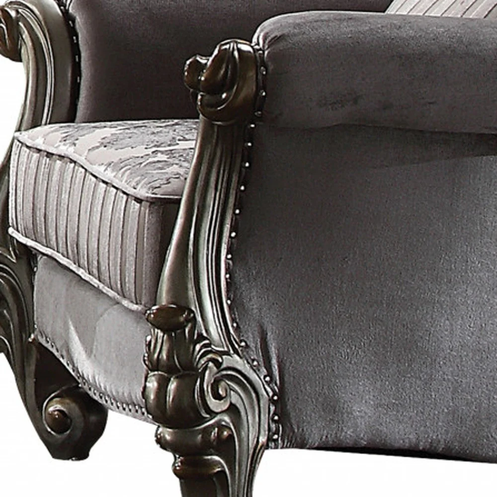 44" Gray And Platinum Velvet Floral Tufted Club Chair By Homeroots - Image 3