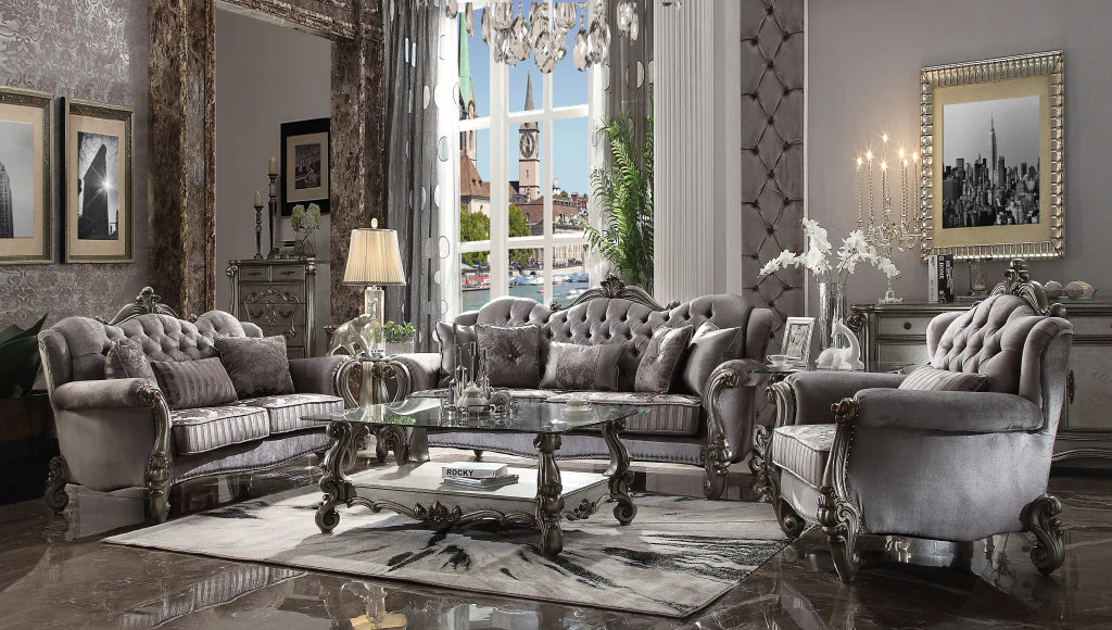 44" Gray And Platinum Velvet Floral Tufted Club Chair By Homeroots - Image 4