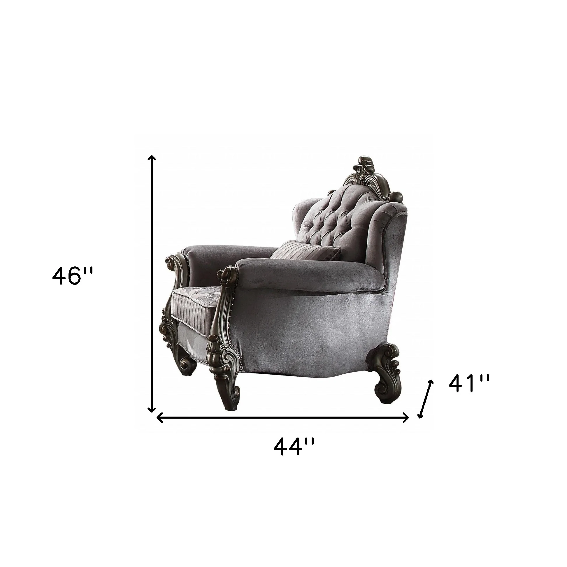 44" Gray And Platinum Velvet Floral Tufted Club Chair By Homeroots - Image 5