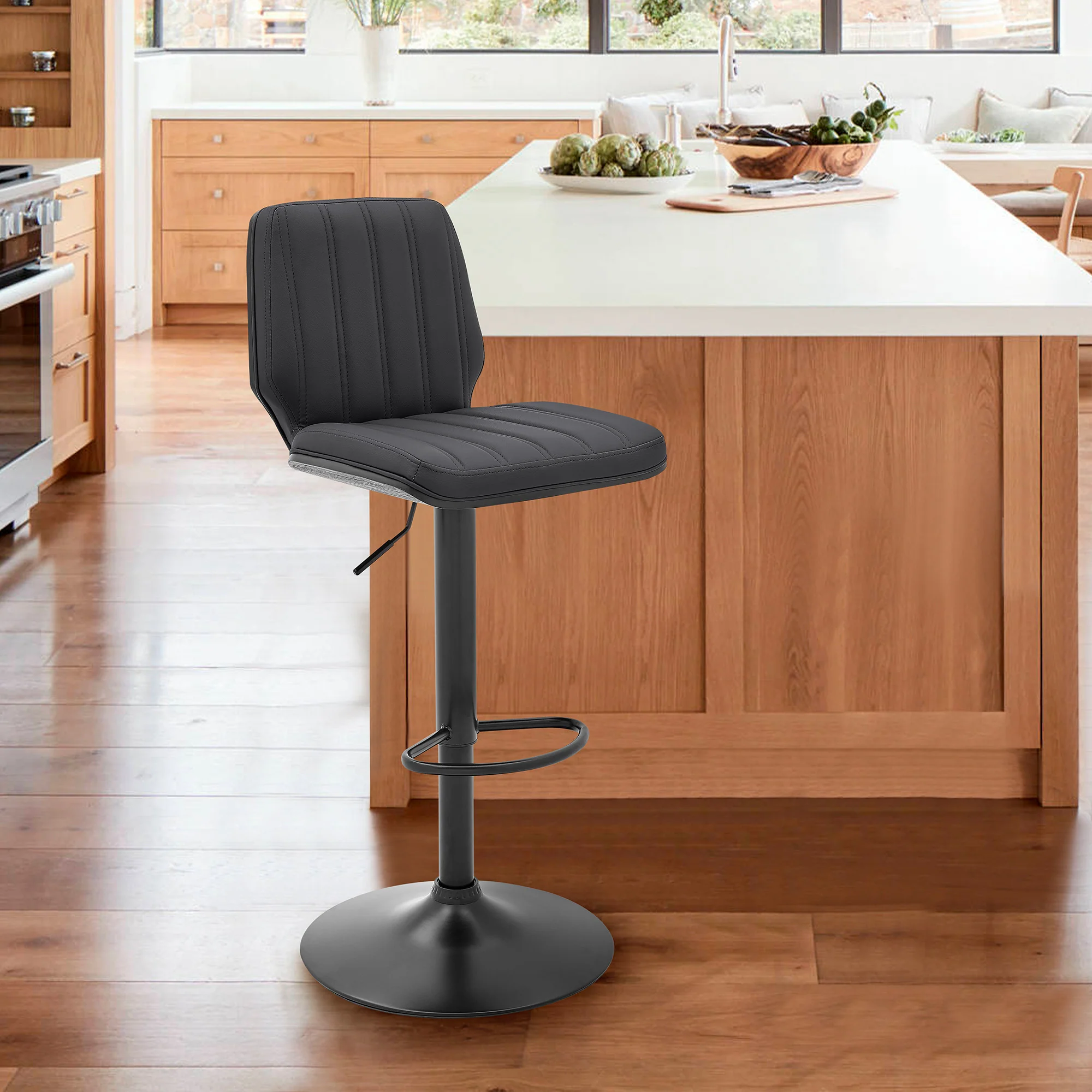 44" Gray Faux Leather And Iron Swivel Adjustable Height Bar Chair By Homeroots - Image 9