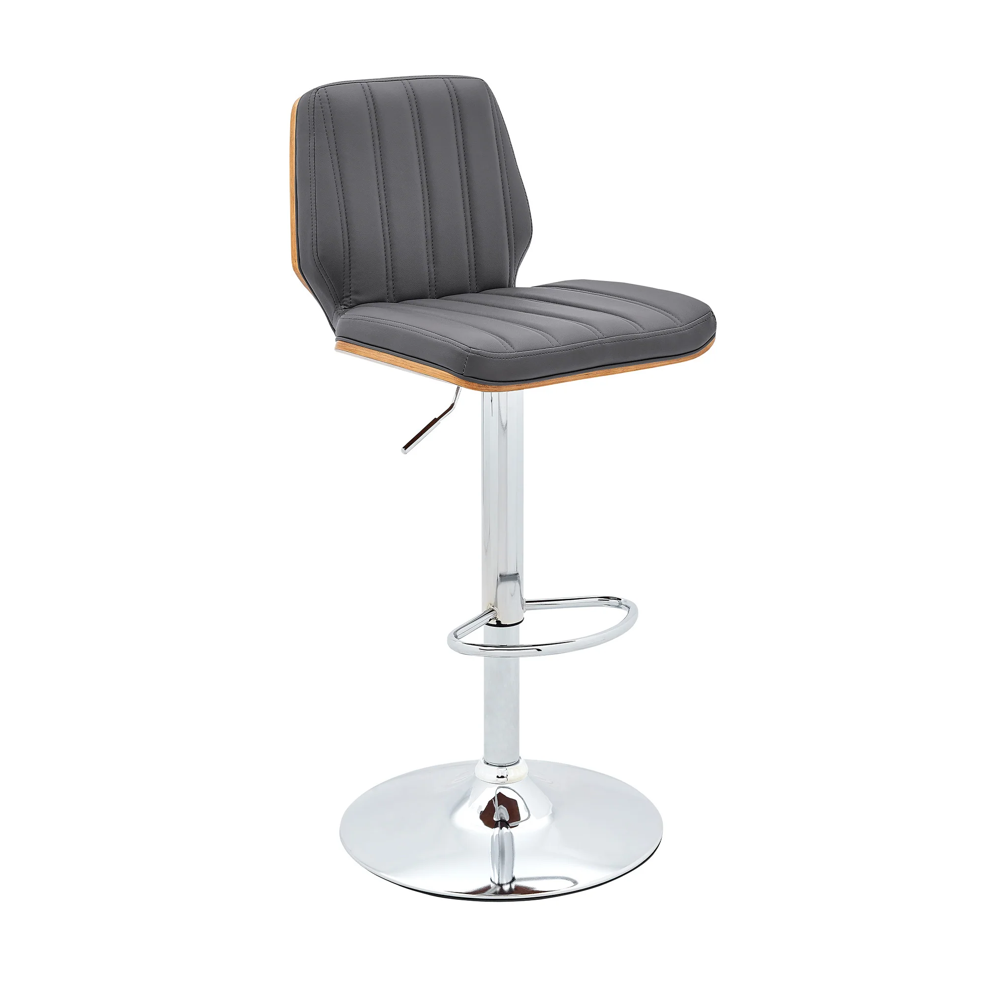 44" Gray Faux Leather And Manufactured Wood Swivel Adjustable Height Bar Chair By Homeroots - Image 3