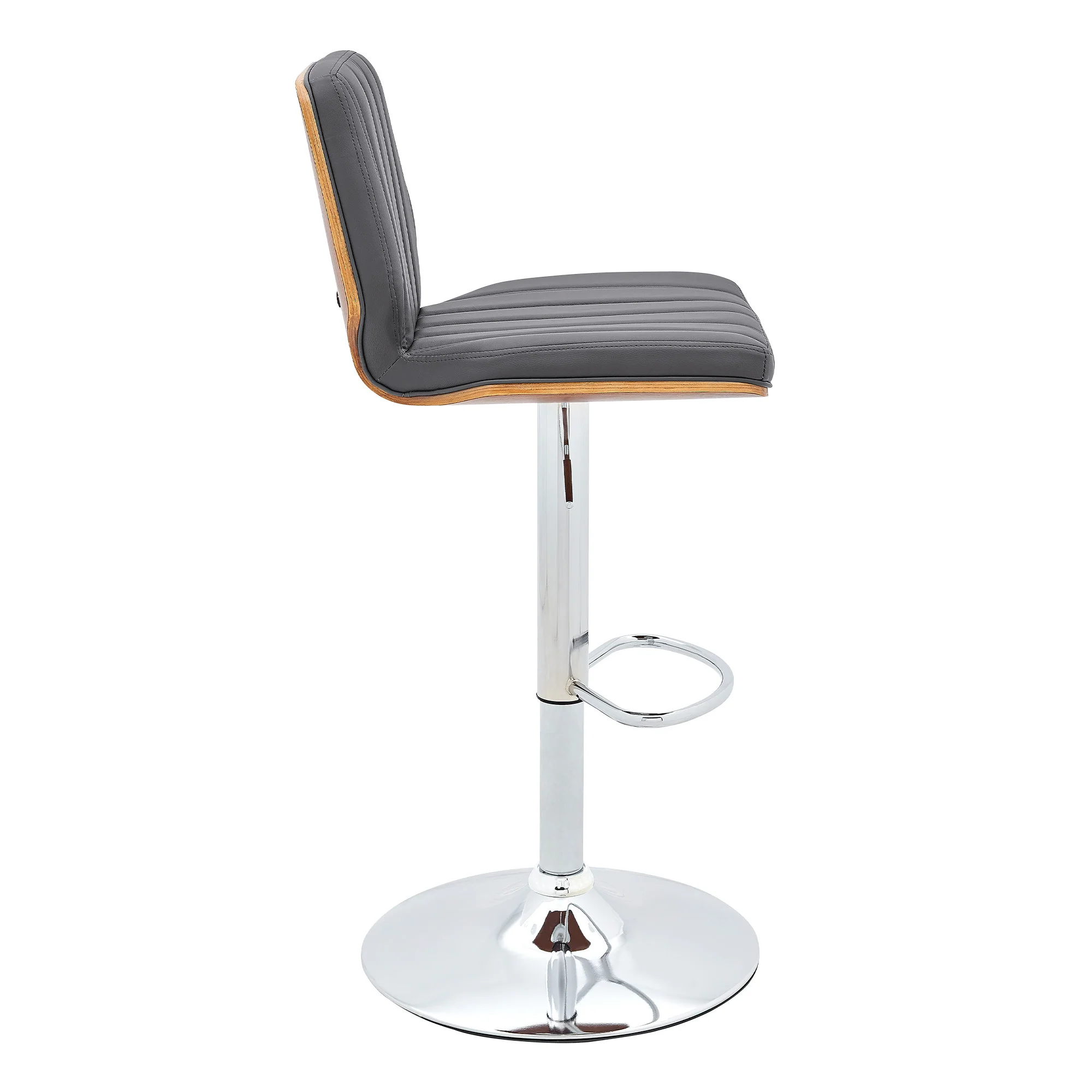 44" Gray Faux Leather And Manufactured Wood Swivel Adjustable Height Bar Chair By Homeroots - Image 4