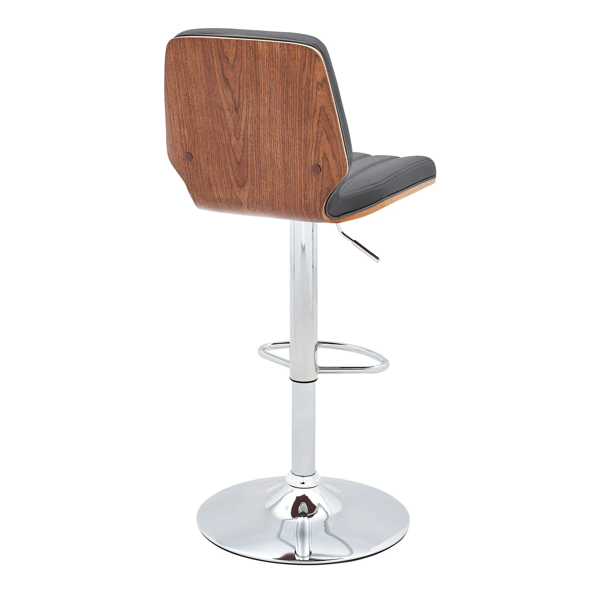 44" Gray Faux Leather And Manufactured Wood Swivel Adjustable Height Bar Chair By Homeroots - Image 5