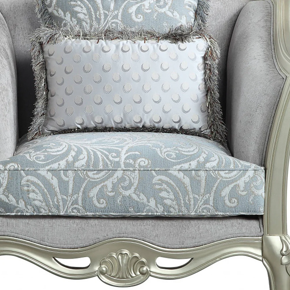 44" Light Gray Linen And Champagne Floral Arm Chair By Homeroots - Image 3