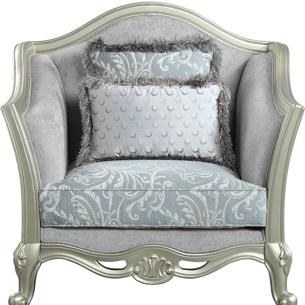 44" Light Gray Linen And Champagne Floral Arm Chair By Homeroots - Image 4