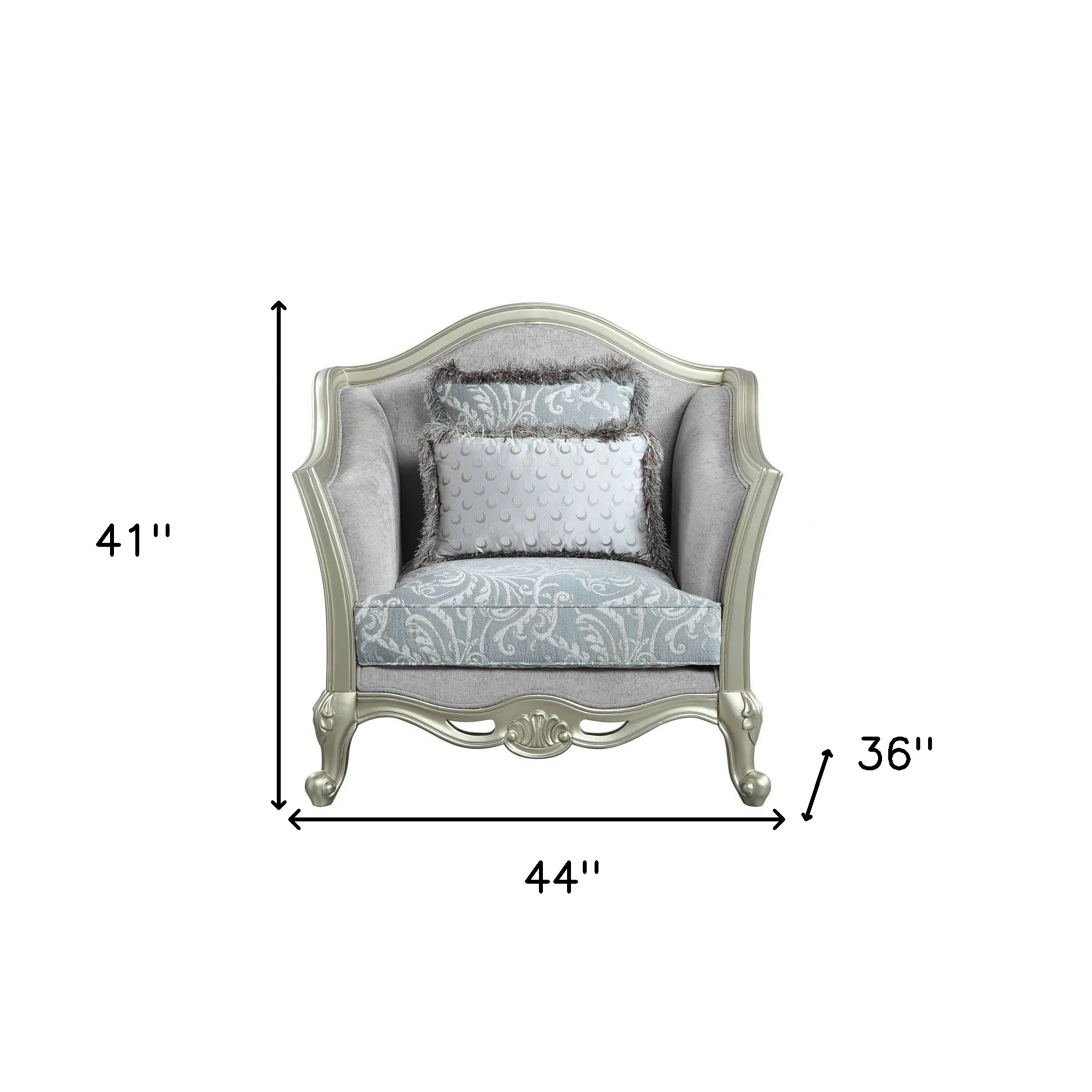 44" Light Gray Linen And Champagne Floral Arm Chair By Homeroots - Image 5