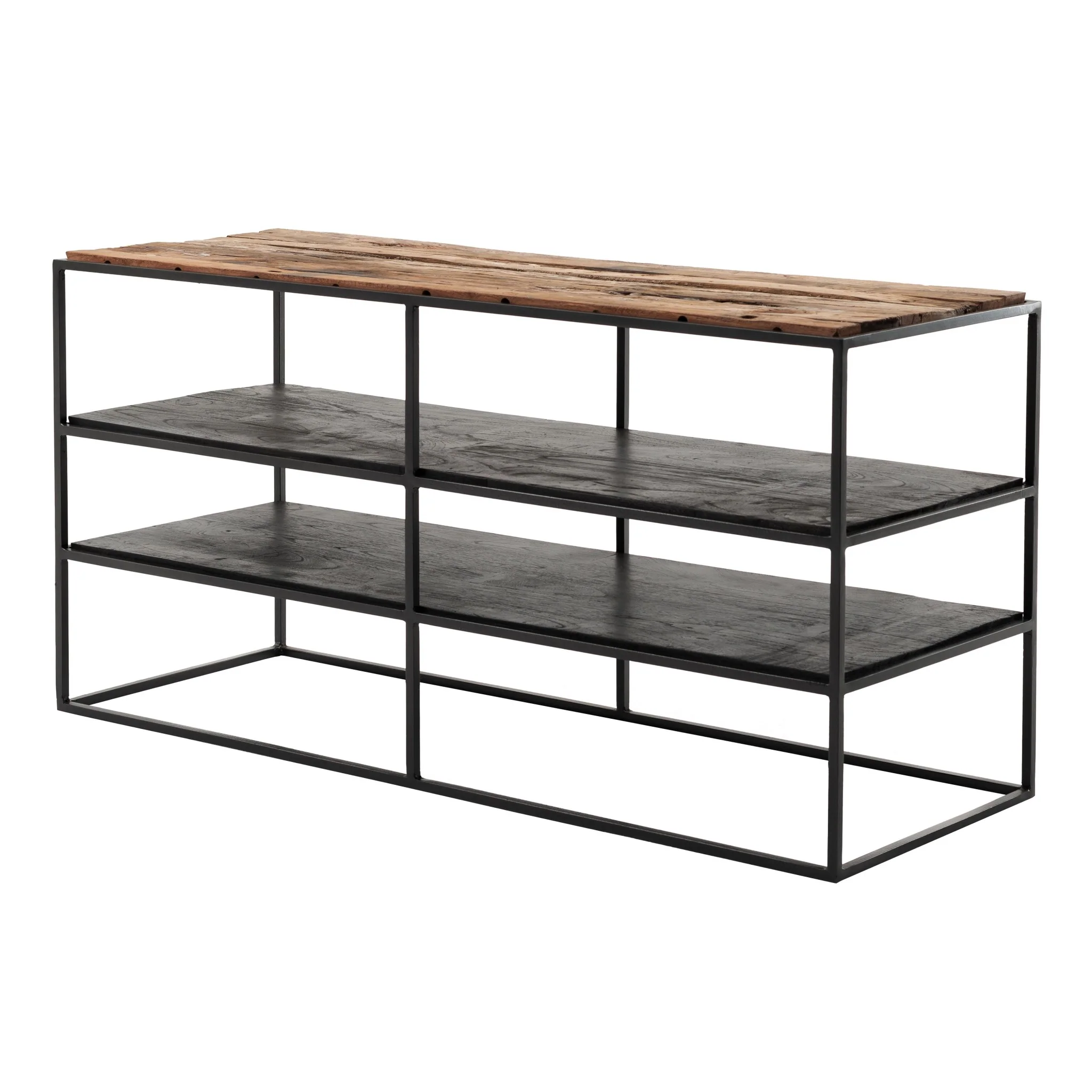 44" Modern Rustic Wood and Black Metal Open TV Stand By Homeroots - Image 3
