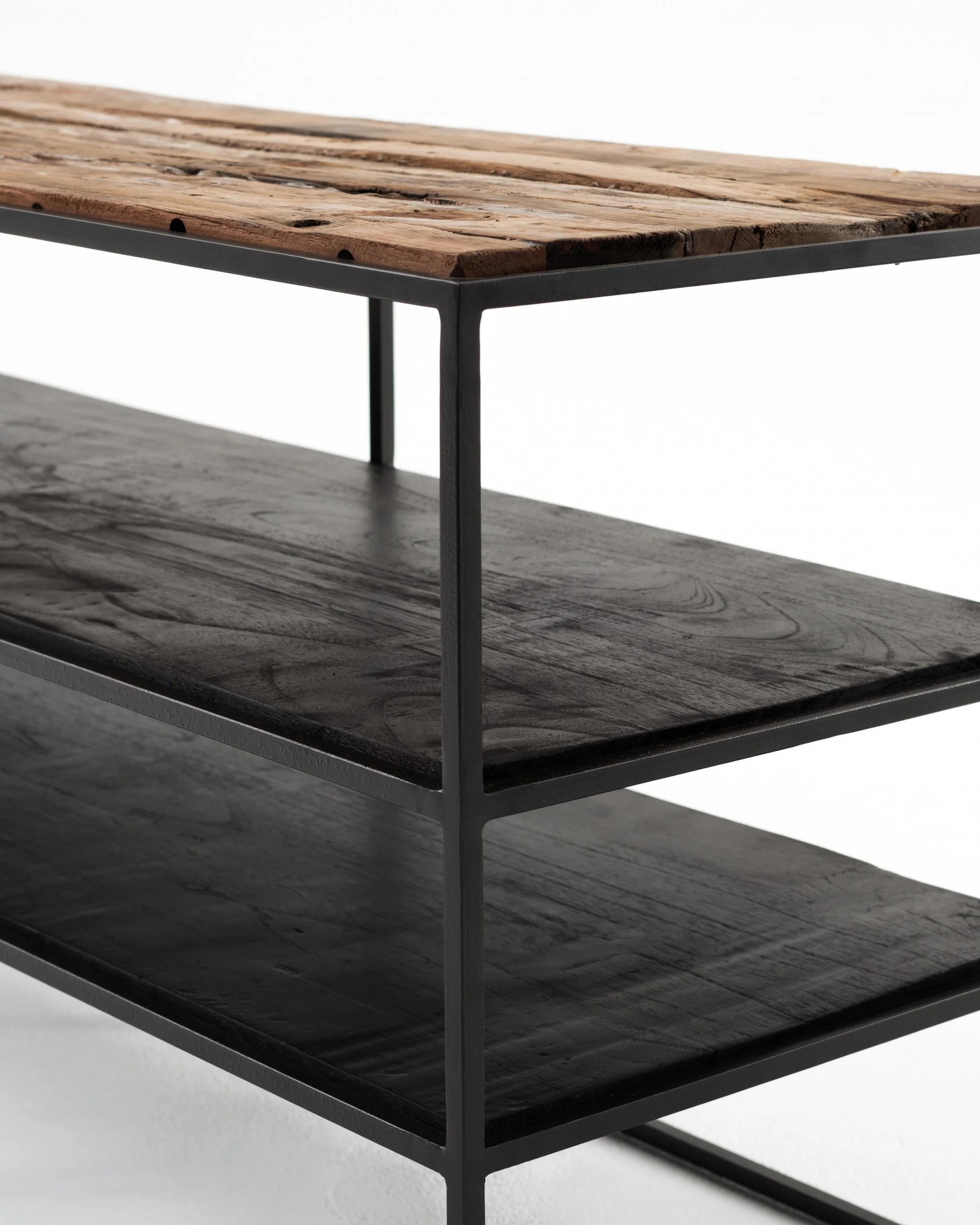 44" Modern Rustic Wood and Black Metal Open TV Stand By Homeroots - Image 6