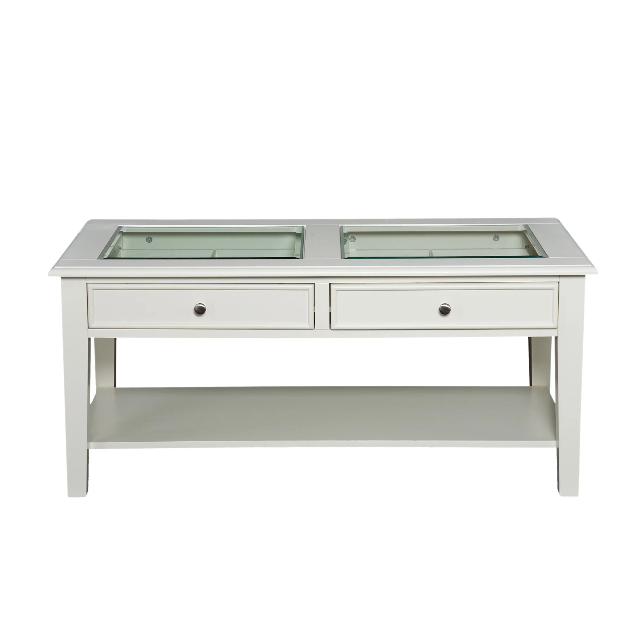 44" Off And White And Off-White Glass And Metal Rectangular Coffee Table By Homeroots - Image 2