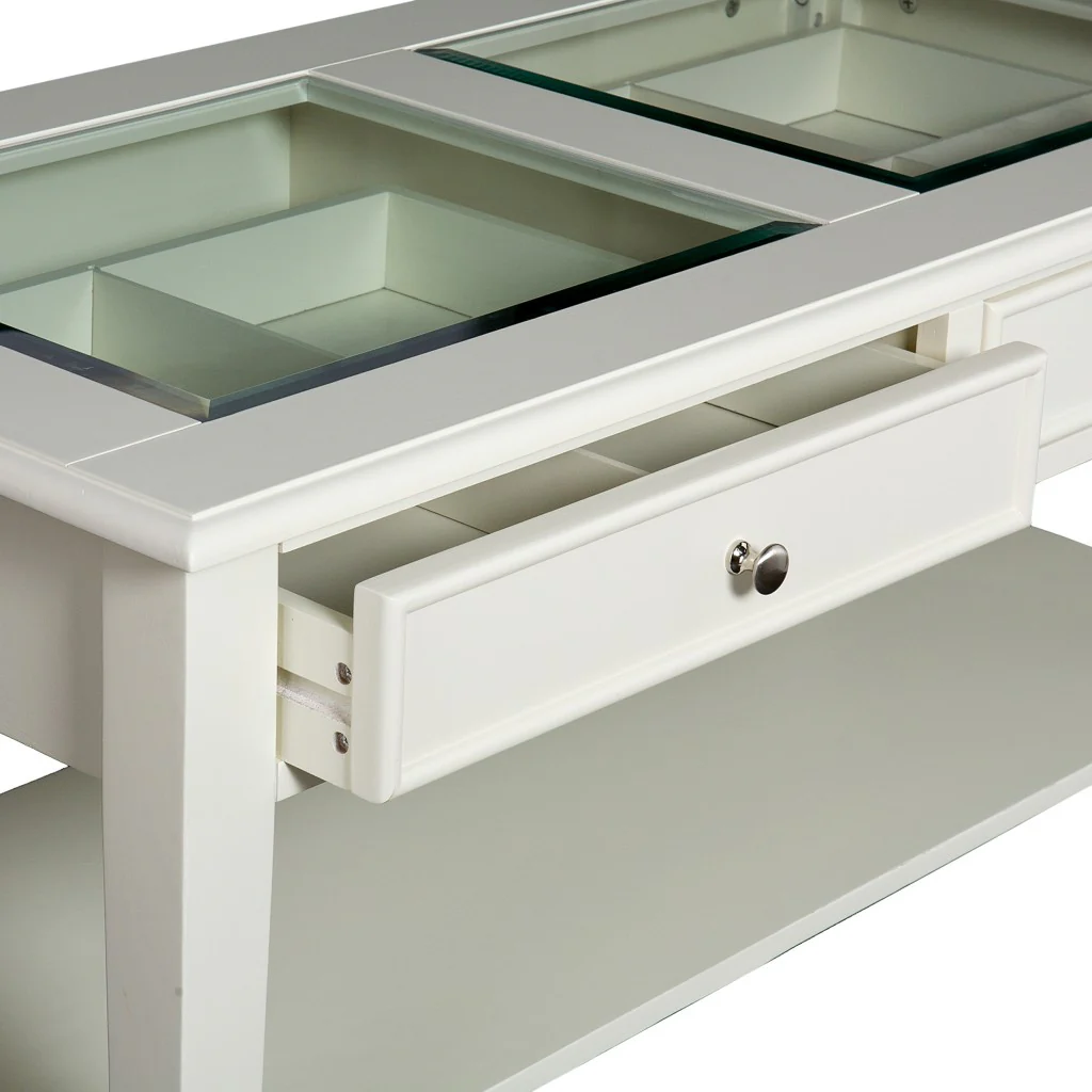 44" Off And White And Off-White Glass And Metal Rectangular Coffee Table By Homeroots - Image 6