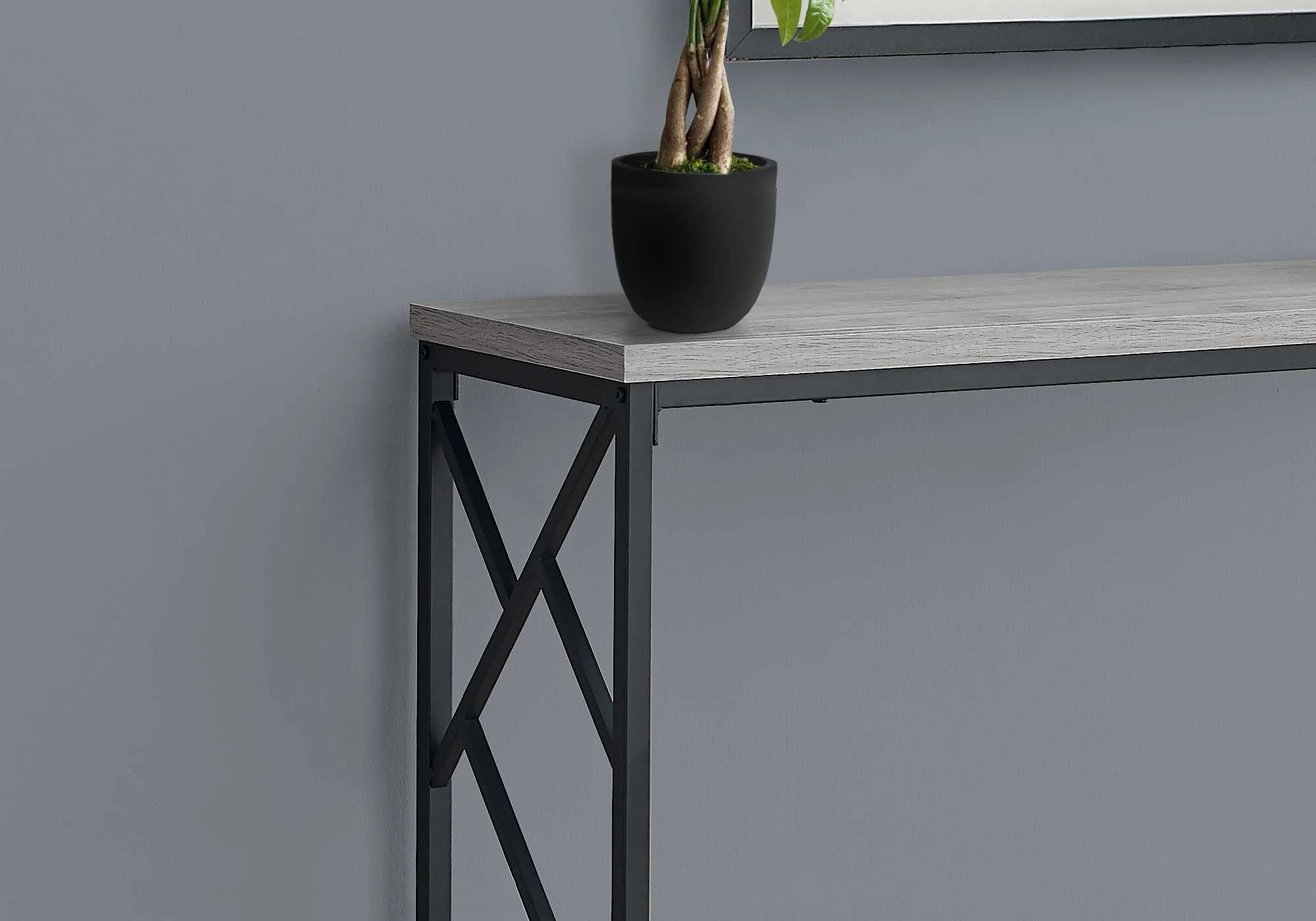 44" Rectangular GreywithBlack Metal Hall Console Accent Table By Homeroots - Image 3