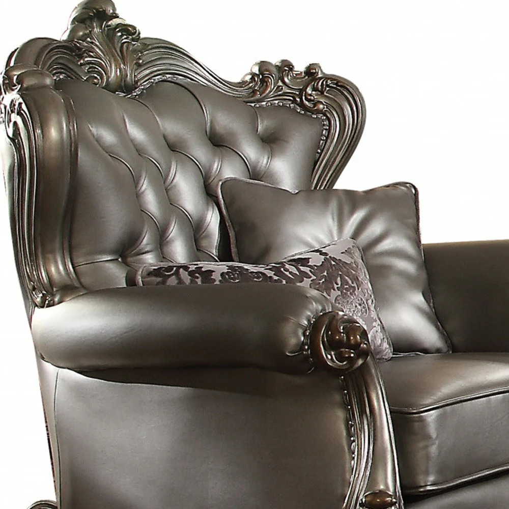 44" Silver and Platinum Faux Leather Tufted Wingback Chair By Homeroots - Image 3