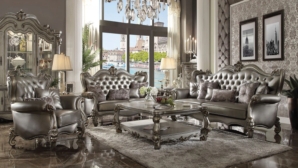 44" Silver and Platinum Faux Leather Tufted Wingback Chair By Homeroots - Image 4