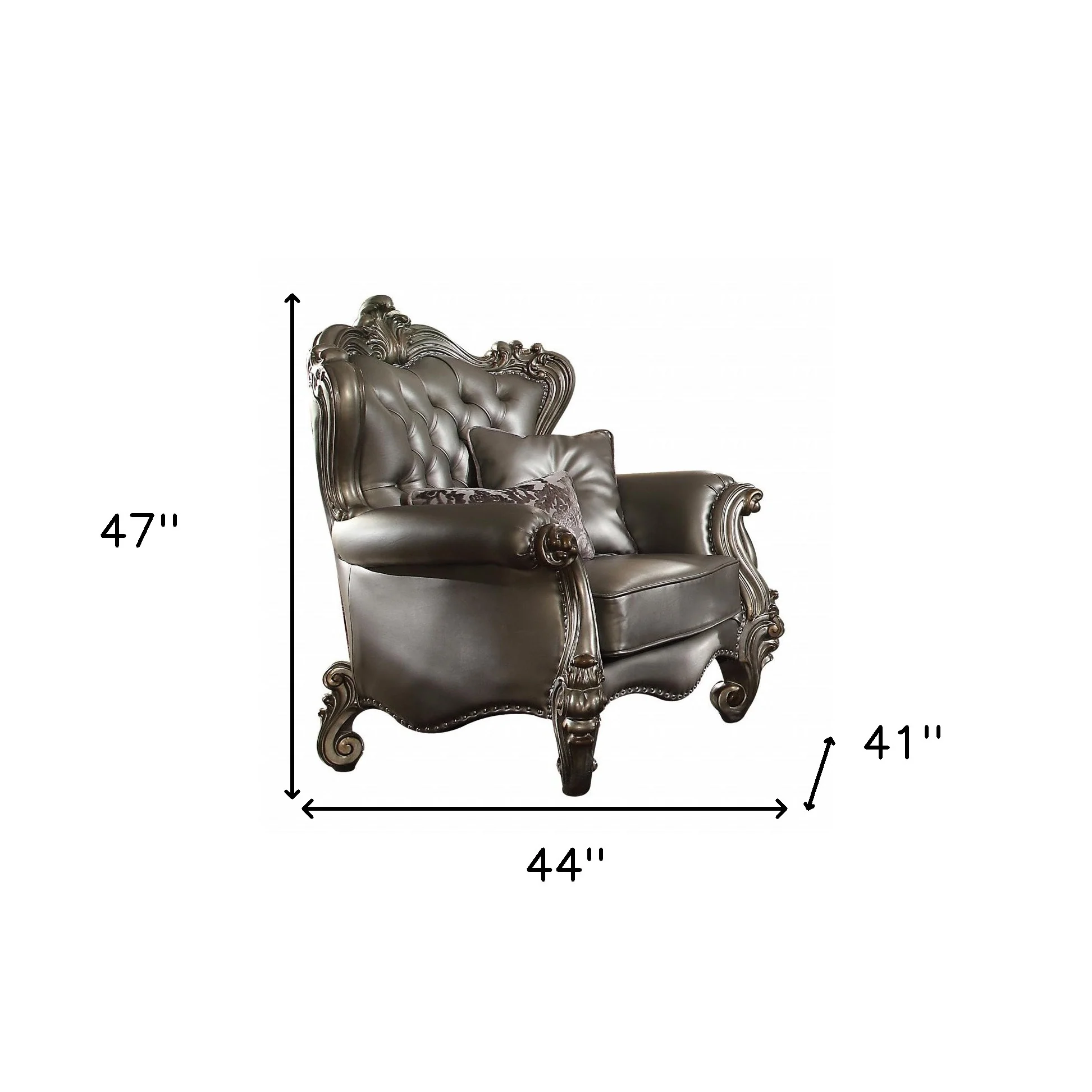 44" Silver and Platinum Faux Leather Tufted Wingback Chair By Homeroots - Image 5
