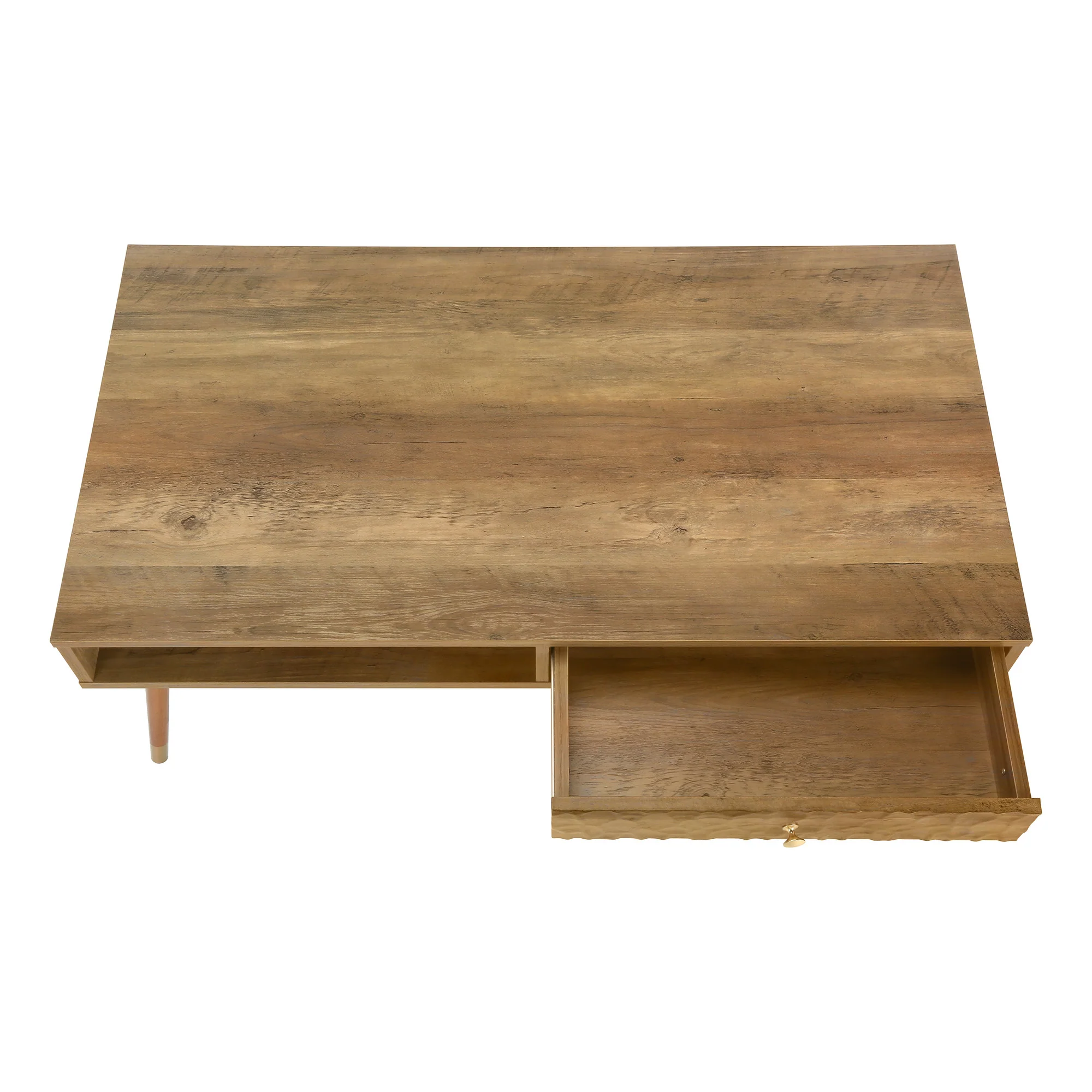 44" Walnut Rectangular Coffee Table With Drawer And Shelf By Homeroots - Image 5