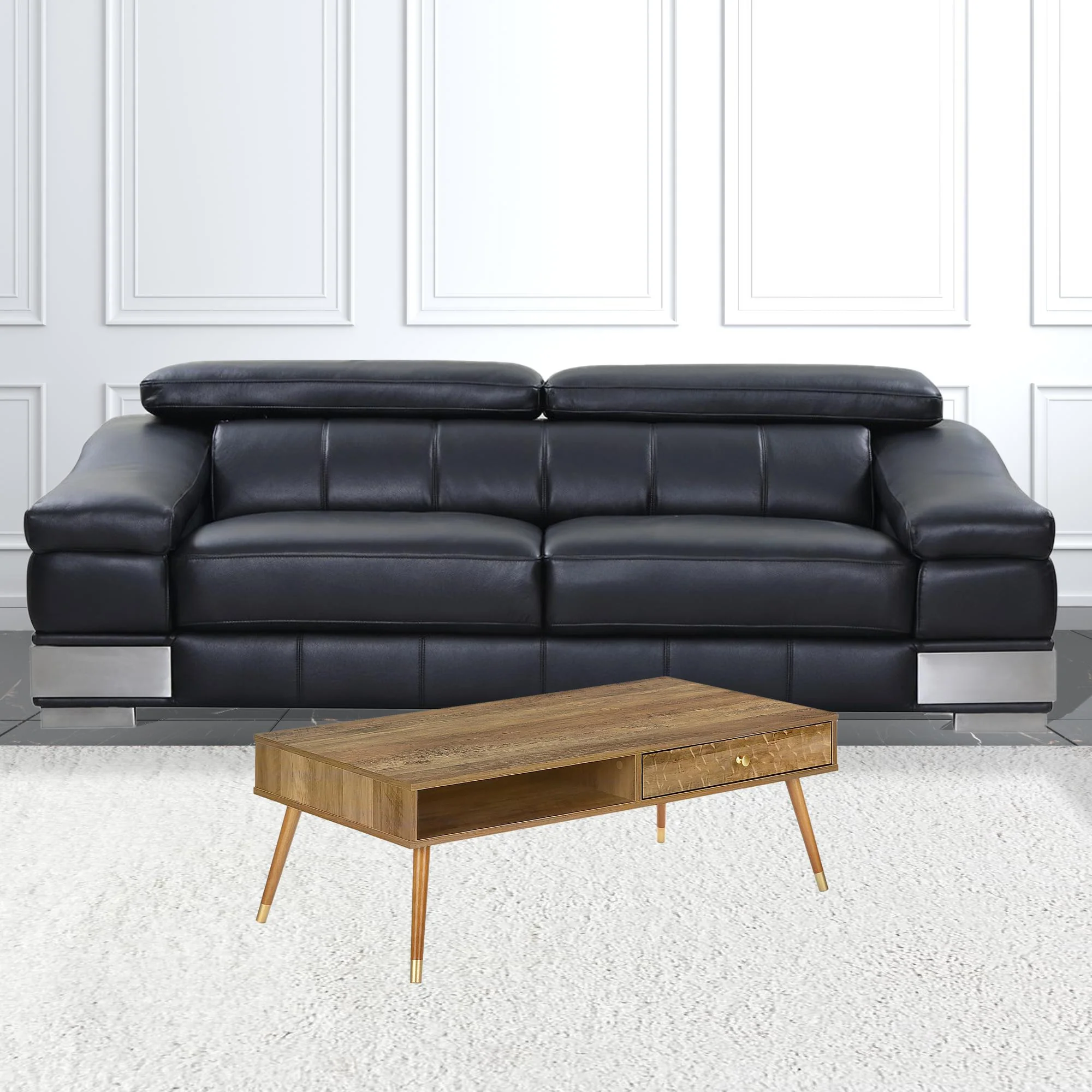 44" Walnut Rectangular Coffee Table With Drawer And Shelf By Homeroots - Image 6