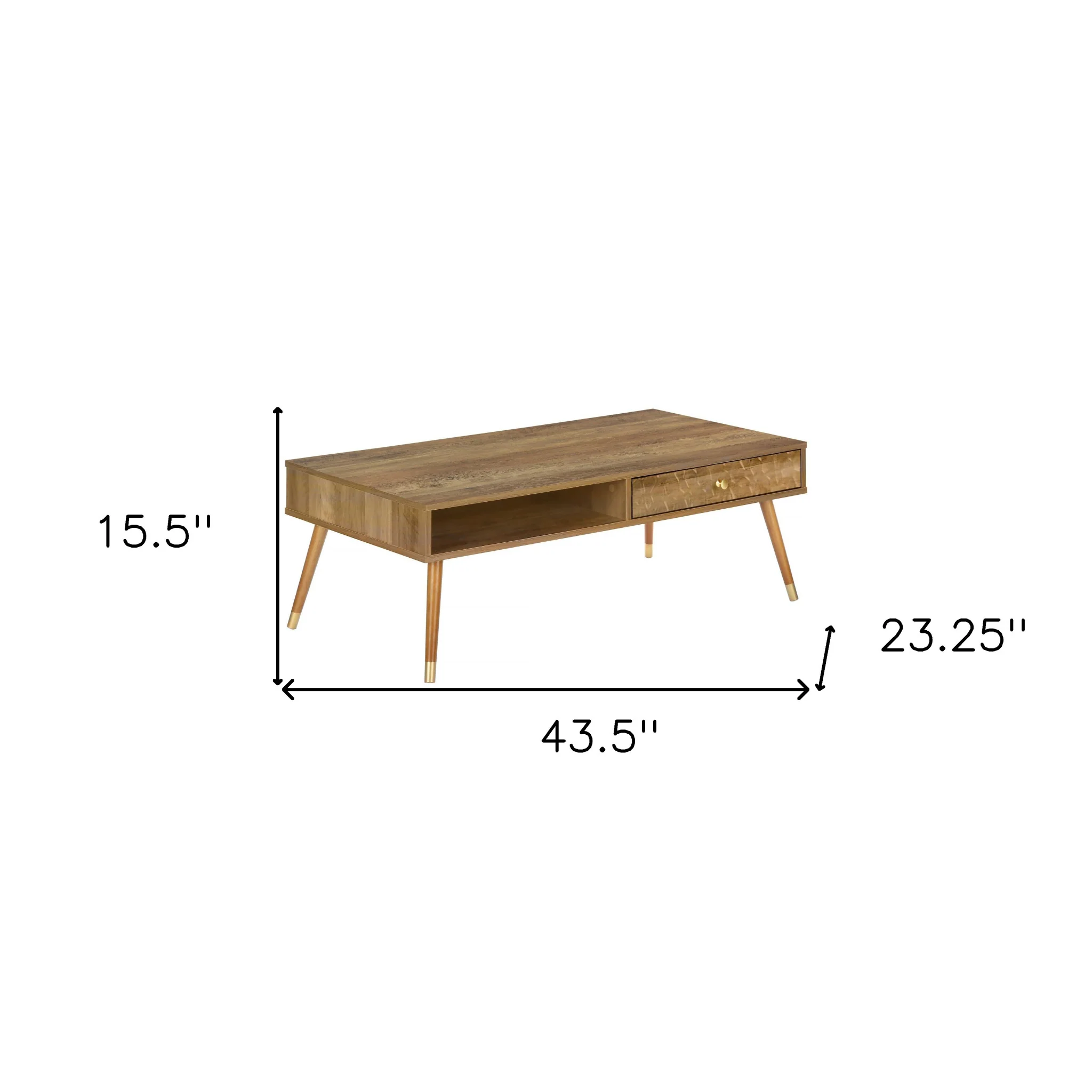 44" Walnut Rectangular Coffee Table With Drawer And Shelf By Homeroots - Image 9