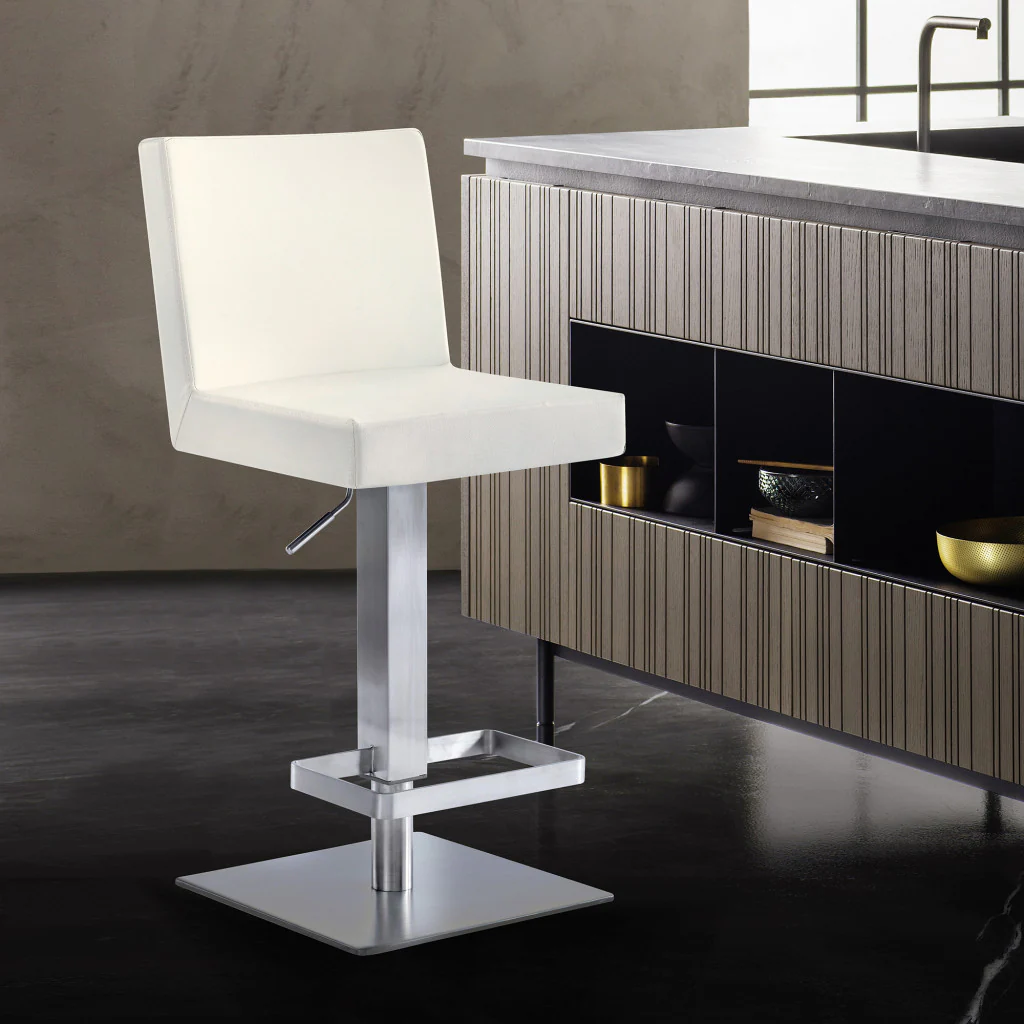 44" White Faux Leather And Iron Swivel Adjustable Height Bar Chair By Homeroots - Image 8