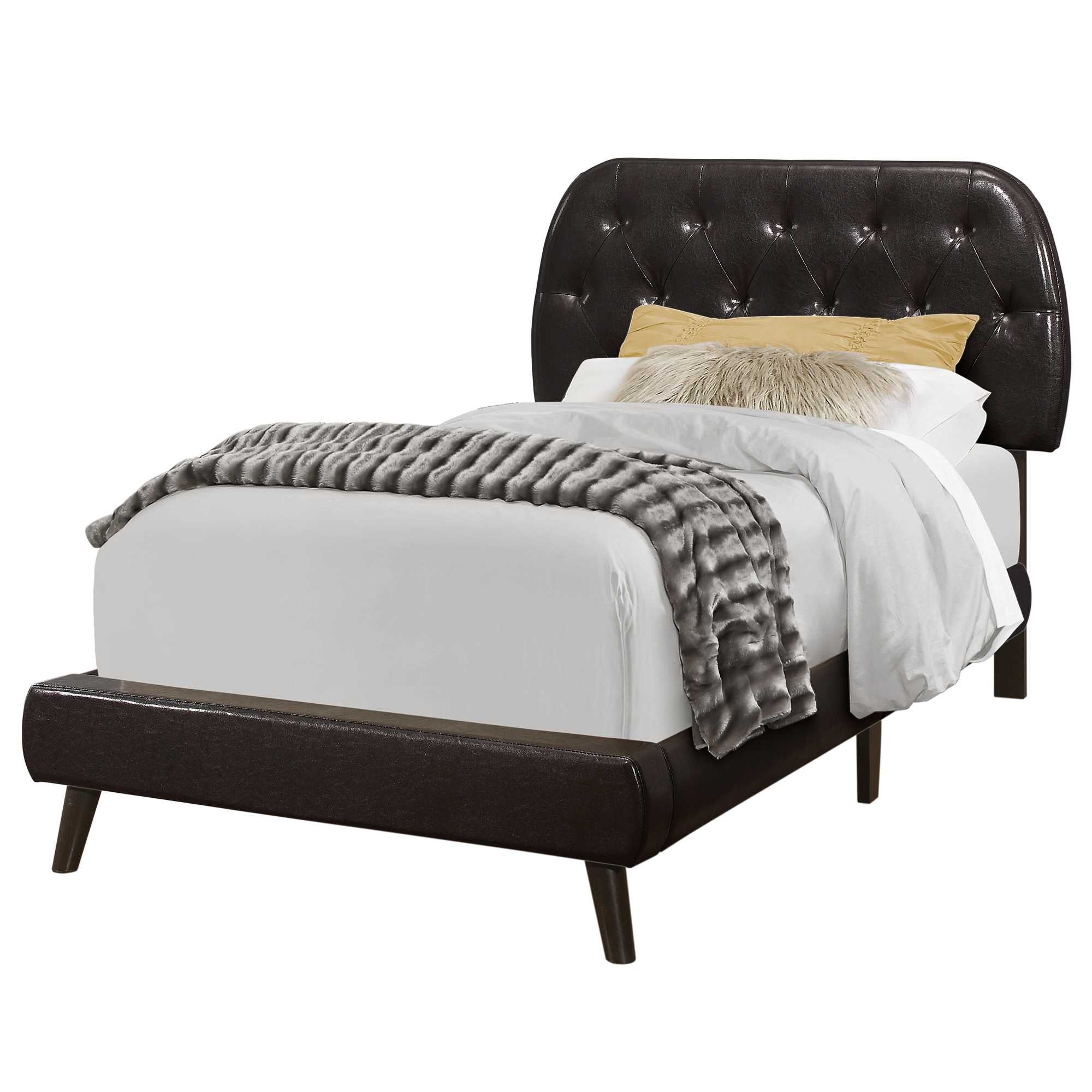 45.25" Brown Solid Wood Mdf Foam And Linen Twin Sized Bed With Wood Legs By Homeroots - Image 2