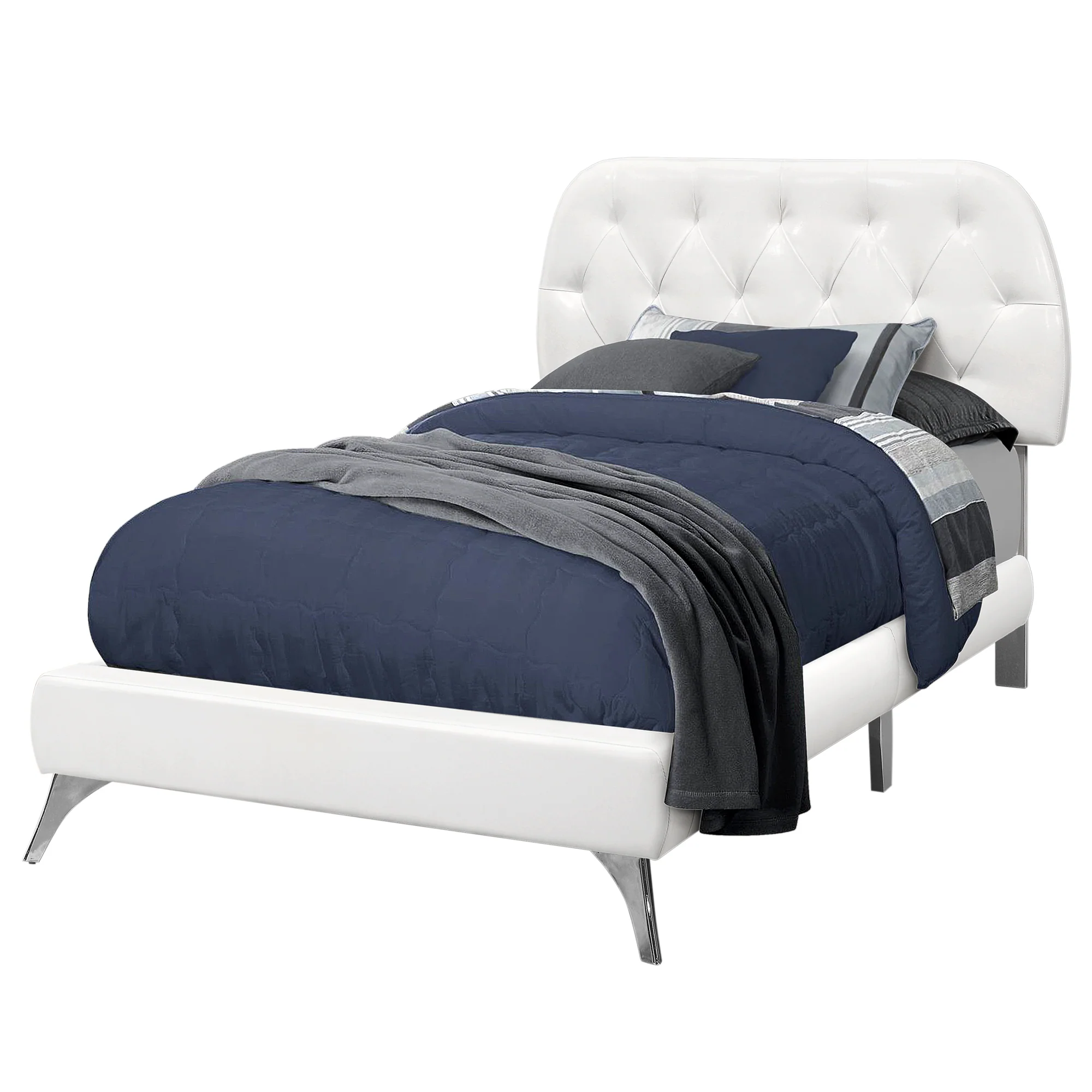 45.25" White Solid Wood Mdf Foam And Linen Twin Sized Bed With Chrome Legs By Homeroots - Image 2