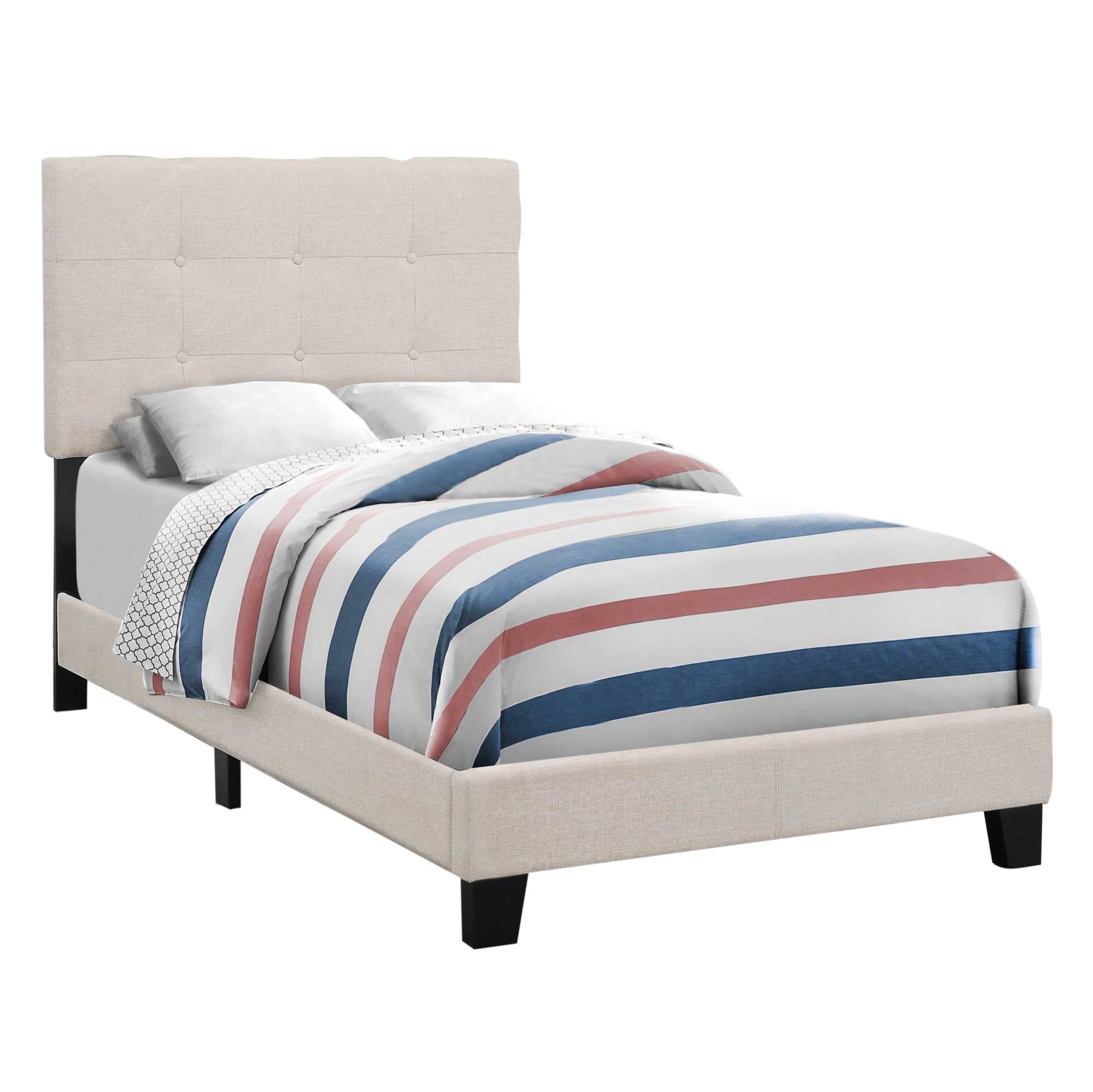 45.75" Beige Solid Wood Mdf Foam And Linen Twin Size Bed By Homeroots - Image 2