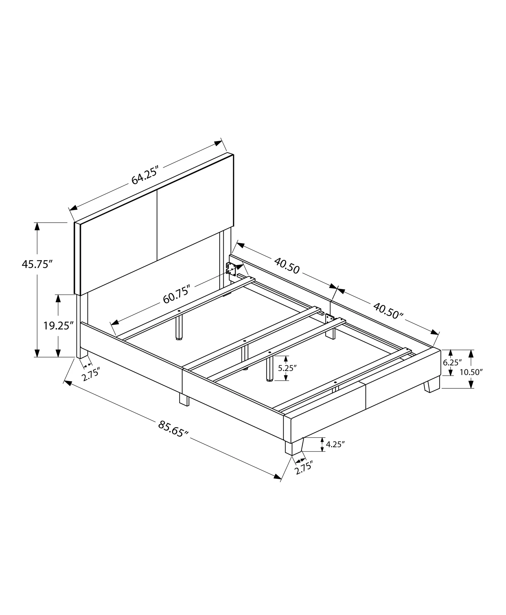 45.75" Solid Wood Mdf And Foam Queen Size Bed With Leather Look By Homeroots - Image 4