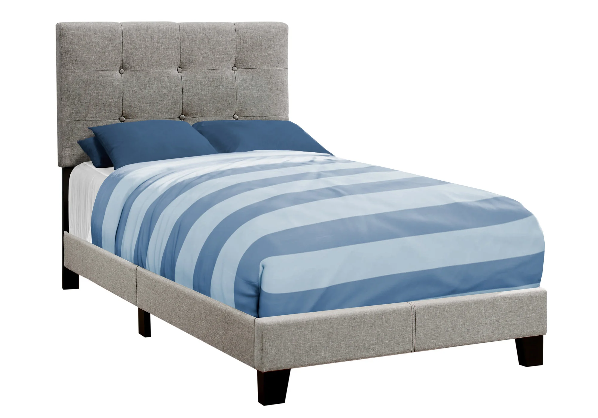 45.75" Solid Wood Mdf Foam And Linen Twin Size Bed By Homeroots - Image 2