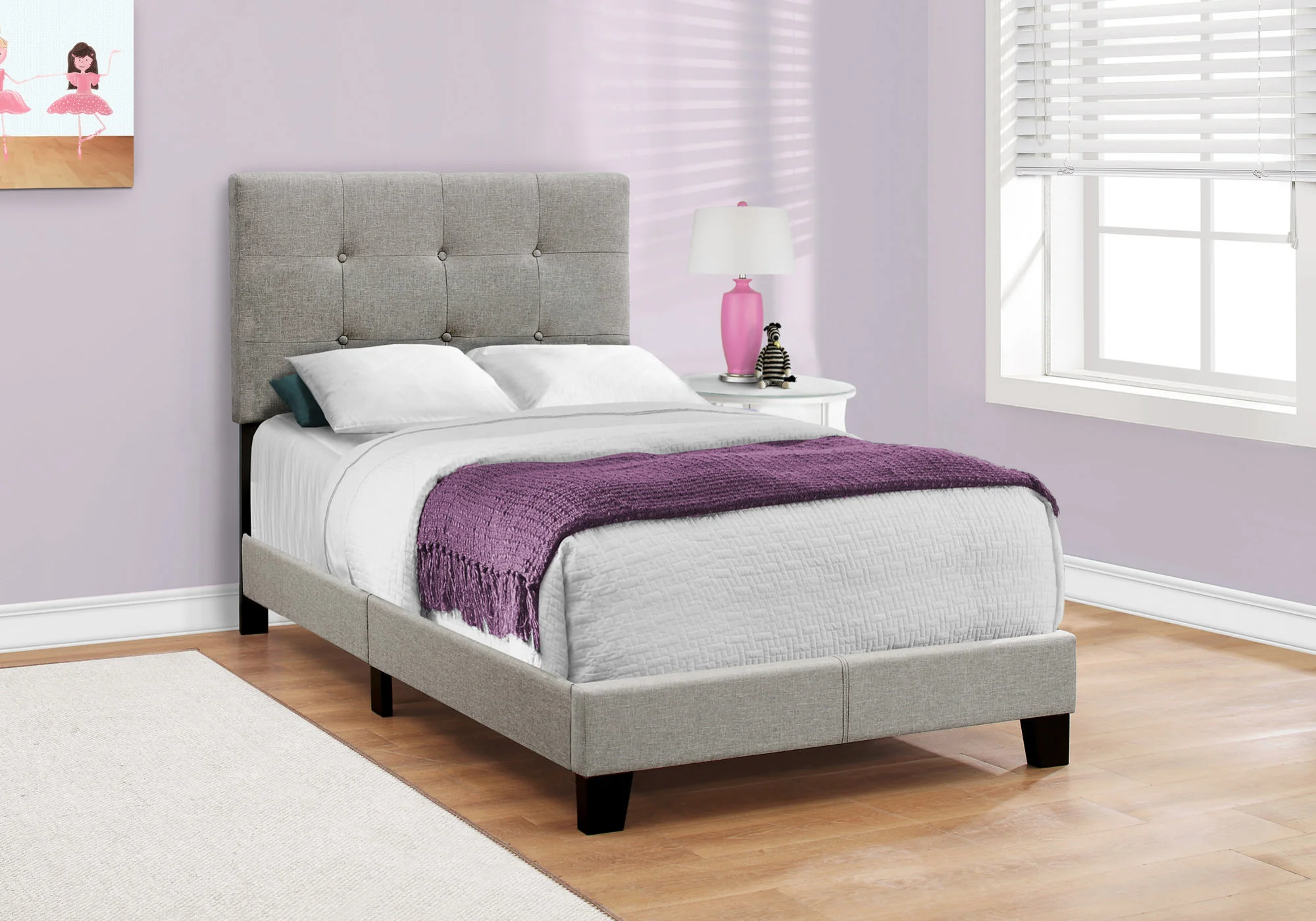 45.75" Solid Wood Mdf Foam And Linen Twin Size Bed By Homeroots - Image 3