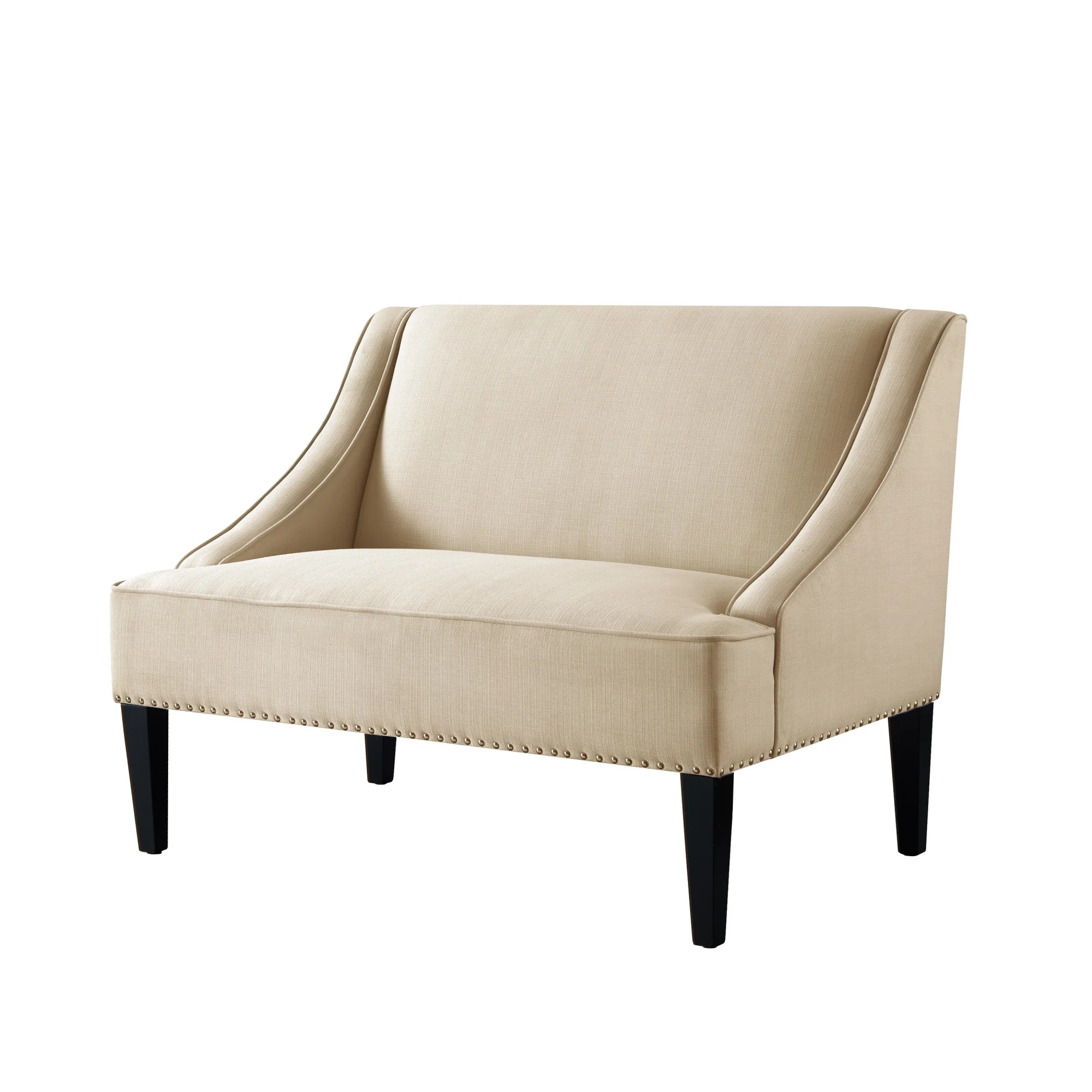 45" Beige And Black Upholstered Linen Bench By Homeroots - Image 2