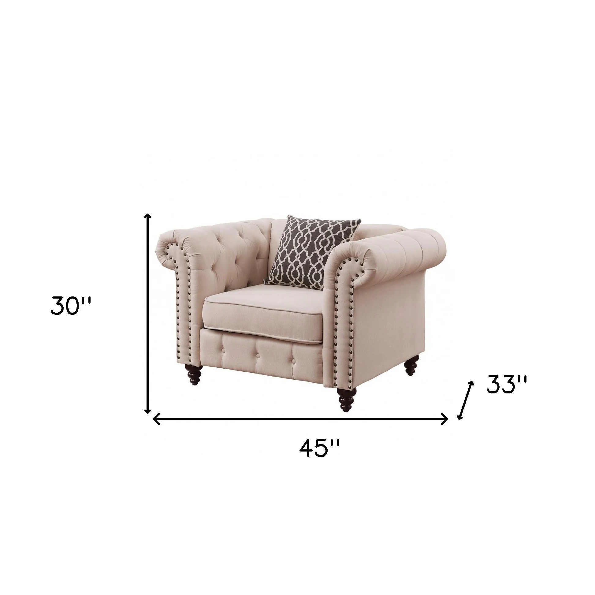 45" Beige Linen And Black Tufted Chesterfield Chair By Homeroots - Image 4