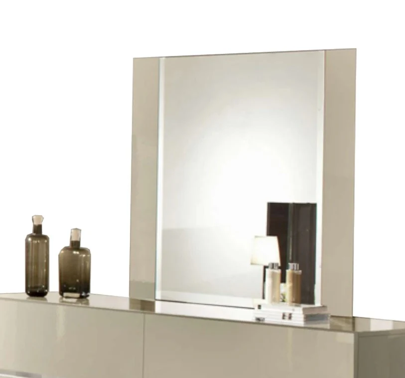 45" Beige MDF Glass and Veneer Mirror By Homeroots - Image 2