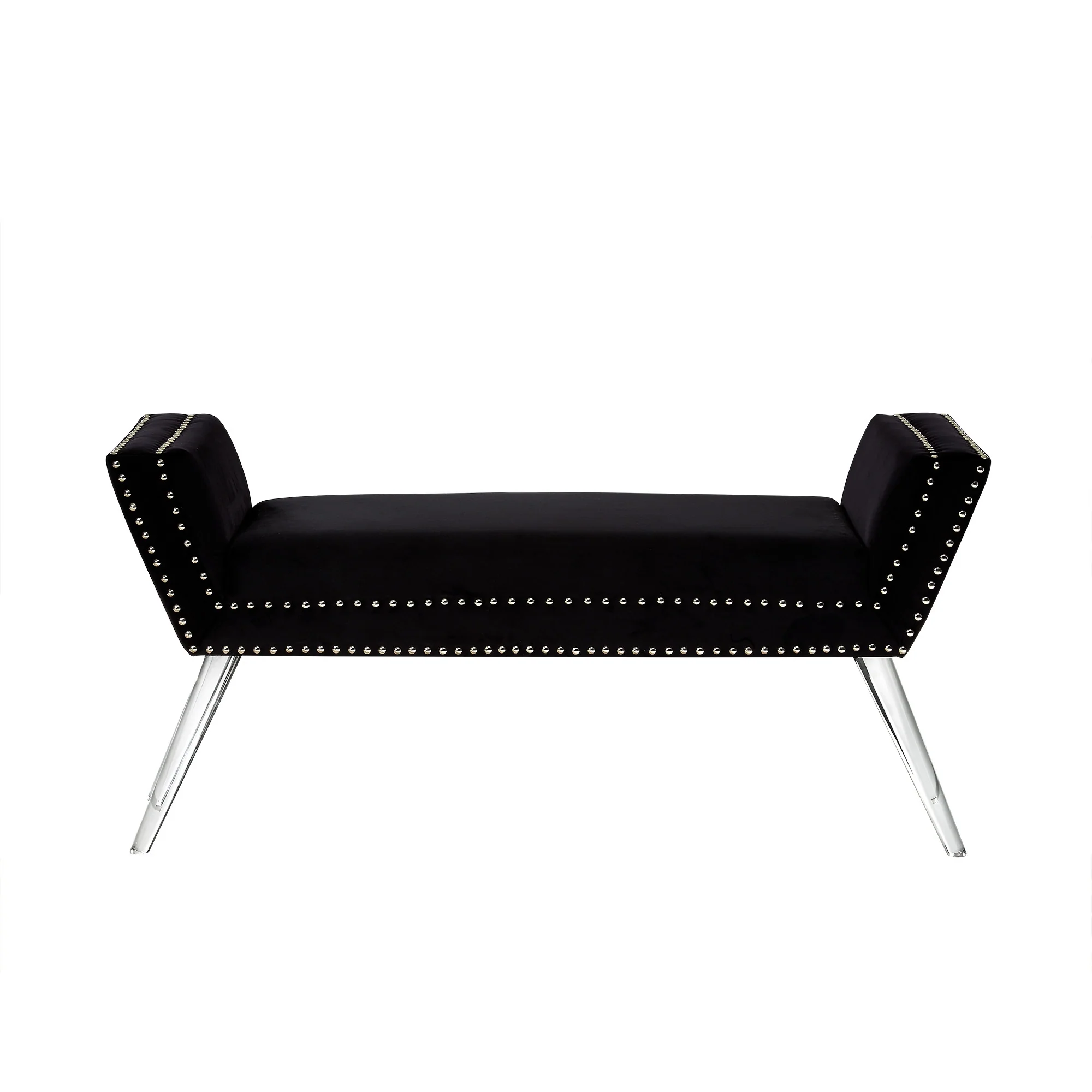 45" Black And Clear Upholstered Velvet Bench By Homeroots - Image 2