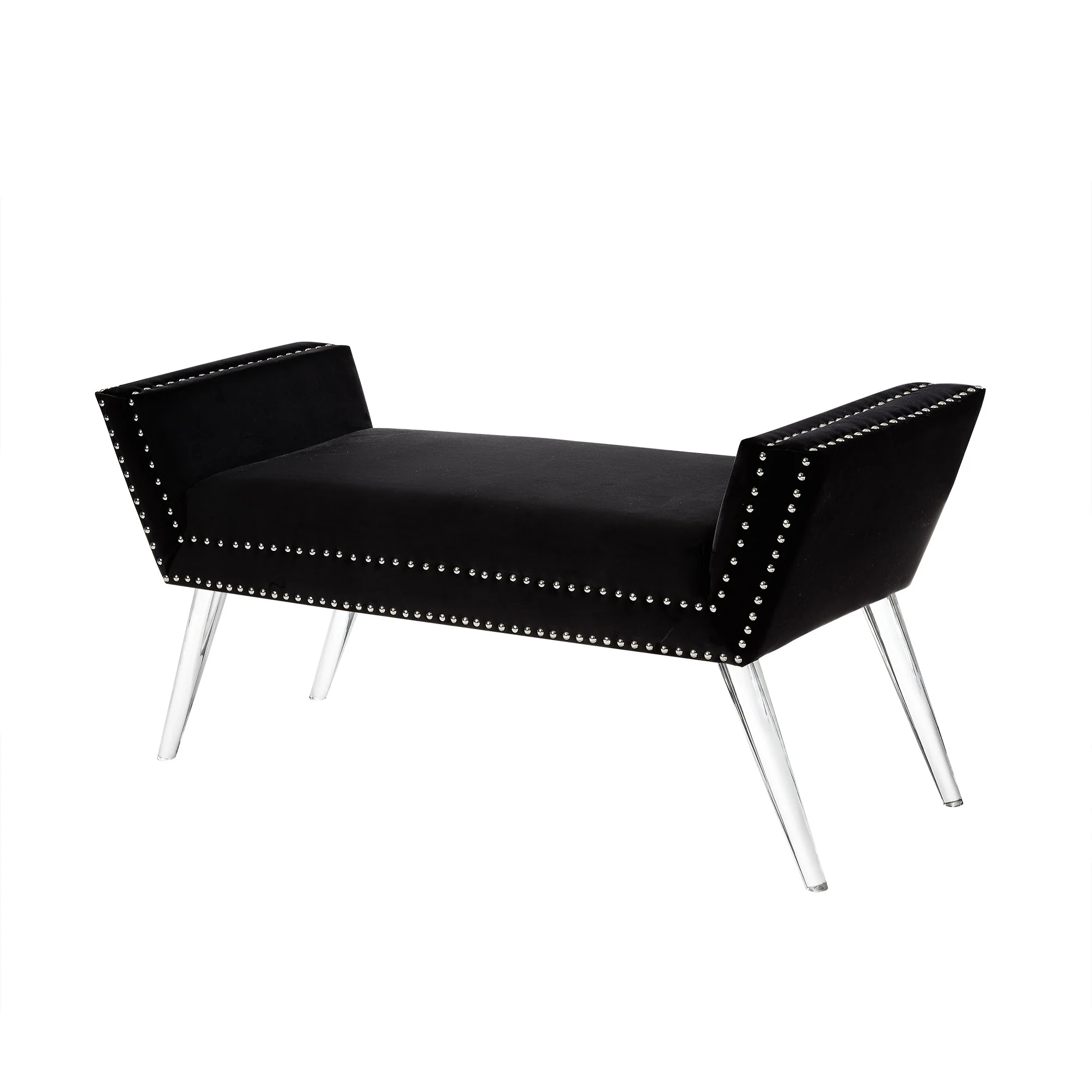 45" Black And Clear Upholstered Velvet Bench By Homeroots - Image 3