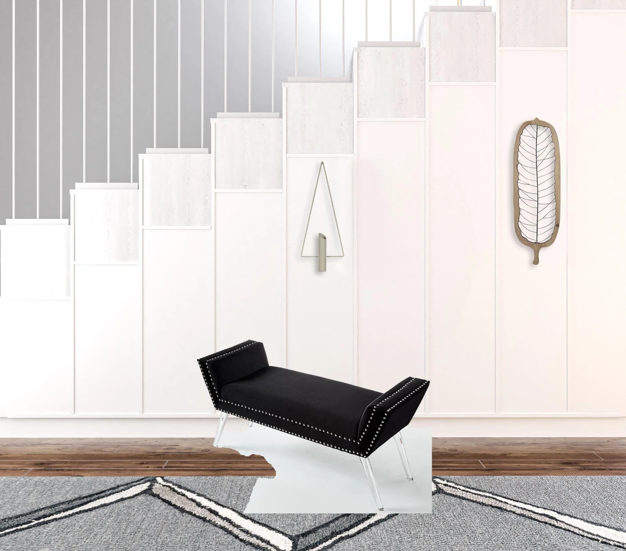 45" Black And Clear Upholstered Velvet Bench By Homeroots - Image 5