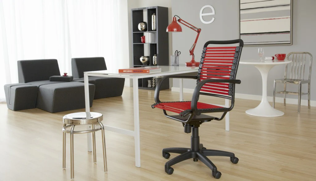 45" Black and Red Flat Bungee Cord High Back Office Chair By Homeroots - Image 6