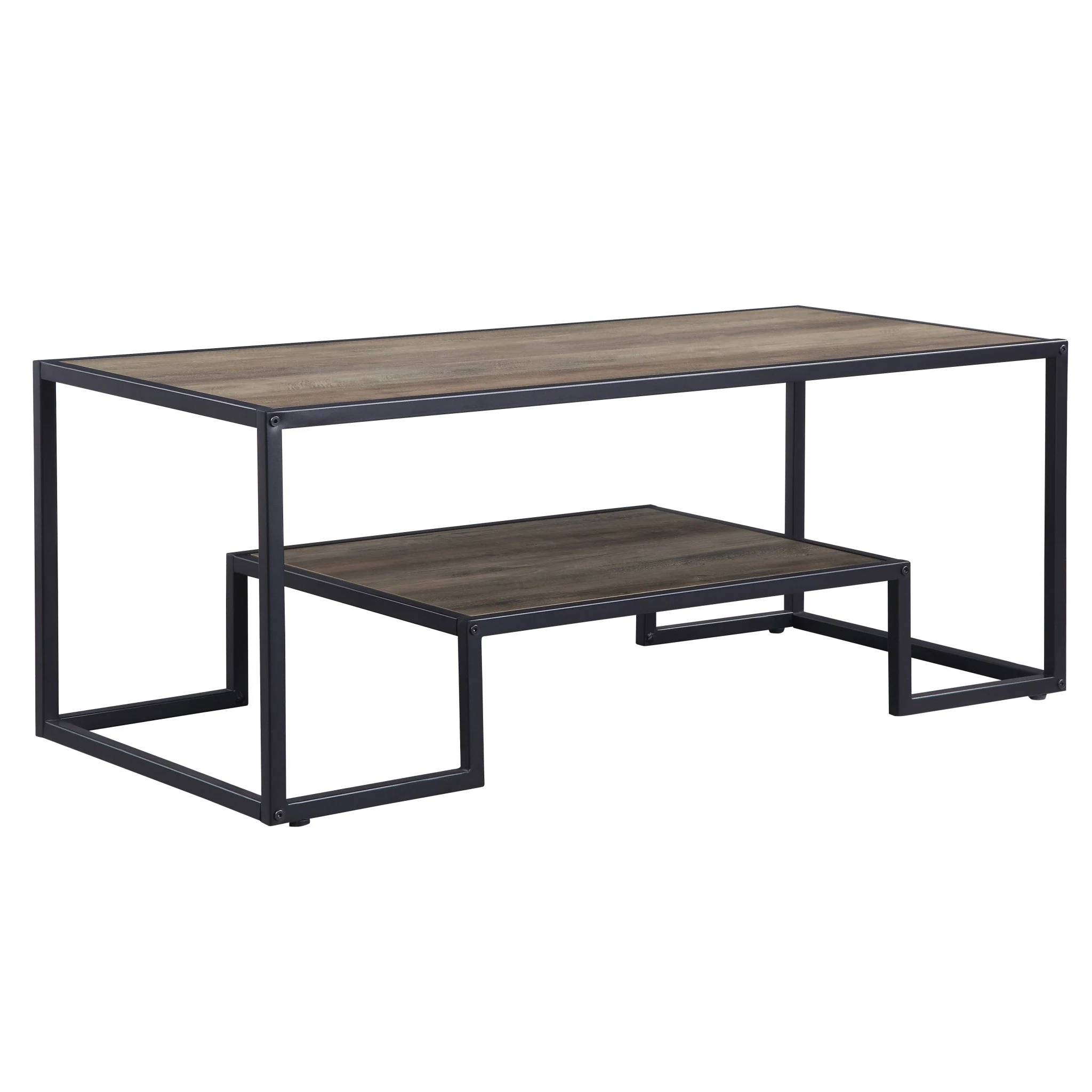 45" Black And Rustic Oak Paper Veneer And Metal Rectangular Coffee Table With Shelf By Homeroots - Image 2