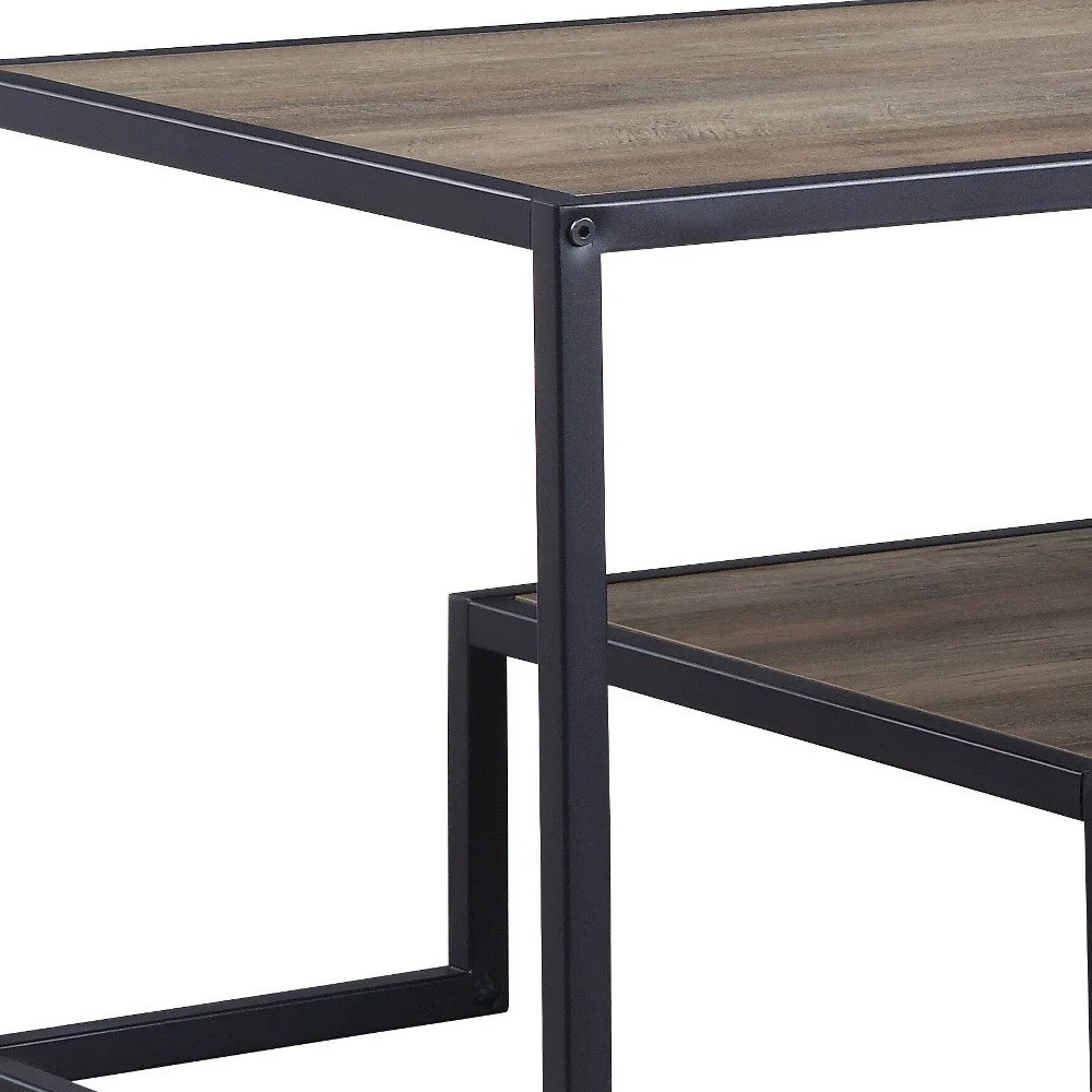 45" Black And Rustic Oak Paper Veneer And Metal Rectangular Coffee Table With Shelf By Homeroots - Image 4