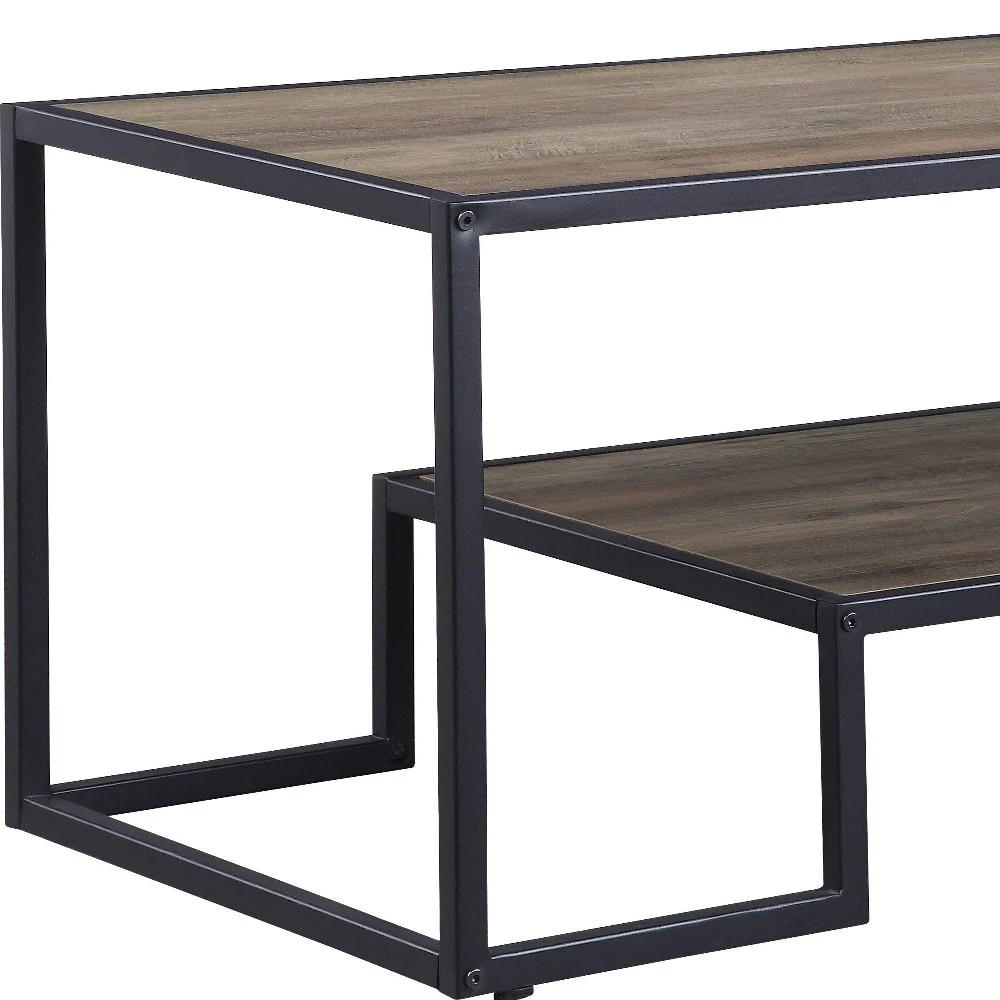 45" Black And Rustic Oak Paper Veneer And Metal Rectangular Coffee Table With Shelf By Homeroots - Image 5