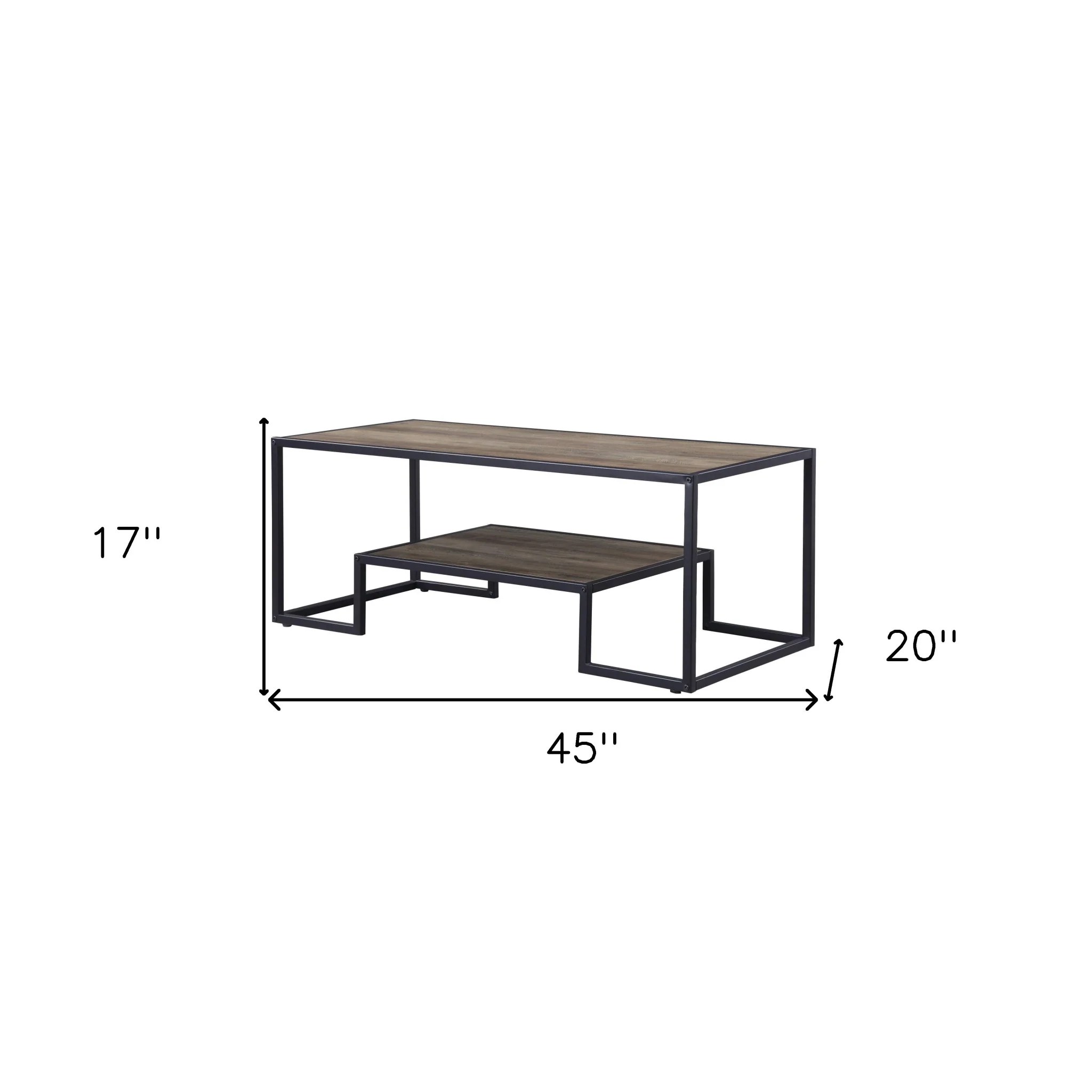 45" Black And Rustic Oak Paper Veneer And Metal Rectangular Coffee Table With Shelf By Homeroots - Image 6