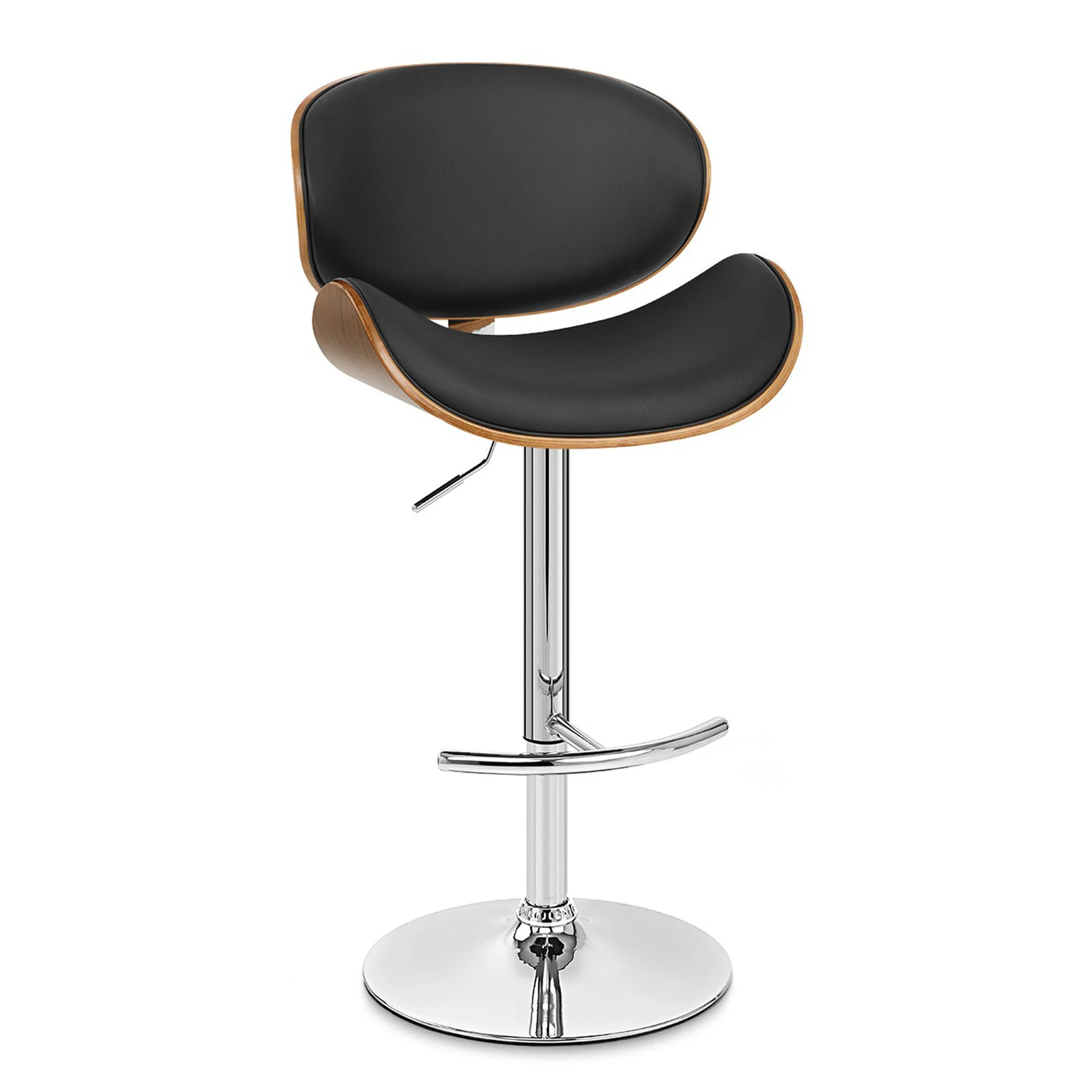 45" Black And Silver Faux Leather And Solid Wood Swivel Low Back Adjustable Height Bar Chair With Footrest By Homeroots - Image 3